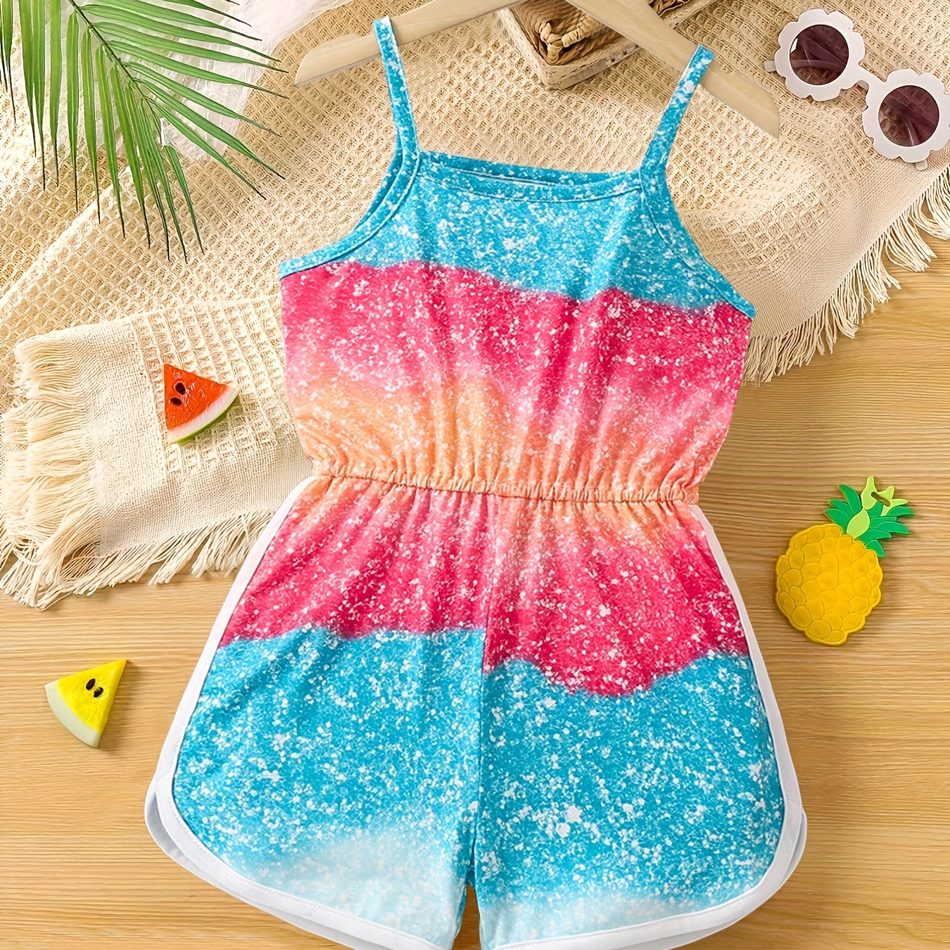 

Trendy Girls Gradient Sequin Print Cami Jumpsuit For Summer Hawaii Vacation Gift Holiday