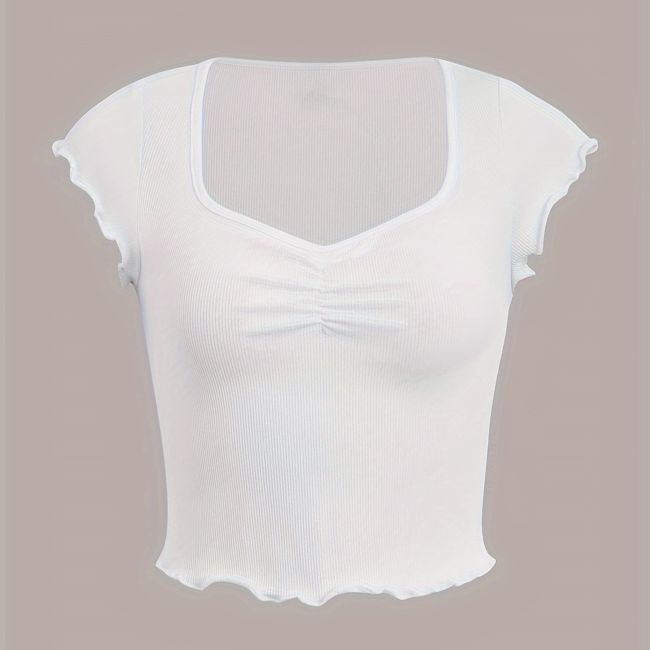 

Lettuce Trim V Neck Ruched T-shirt, Y2k Cap Sleeve Crop T-shirt For Spring & Summer, Women's Clothing