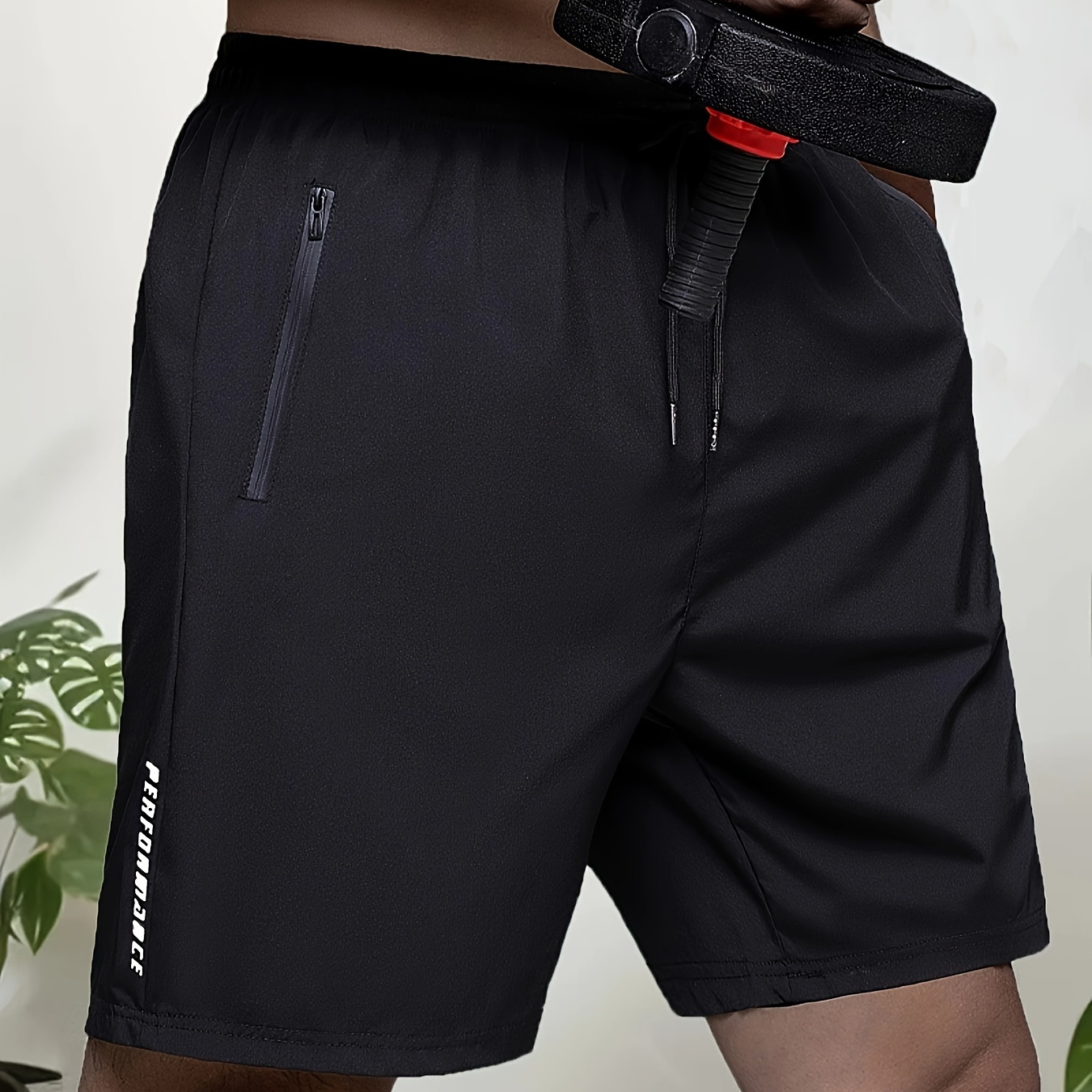 

Letter Print Performance Men's Sports Shorts With Drawstring And Zippered Pockets, Chic And Comfy Shorts For Summer Fitness Workout And Outdoors Wear