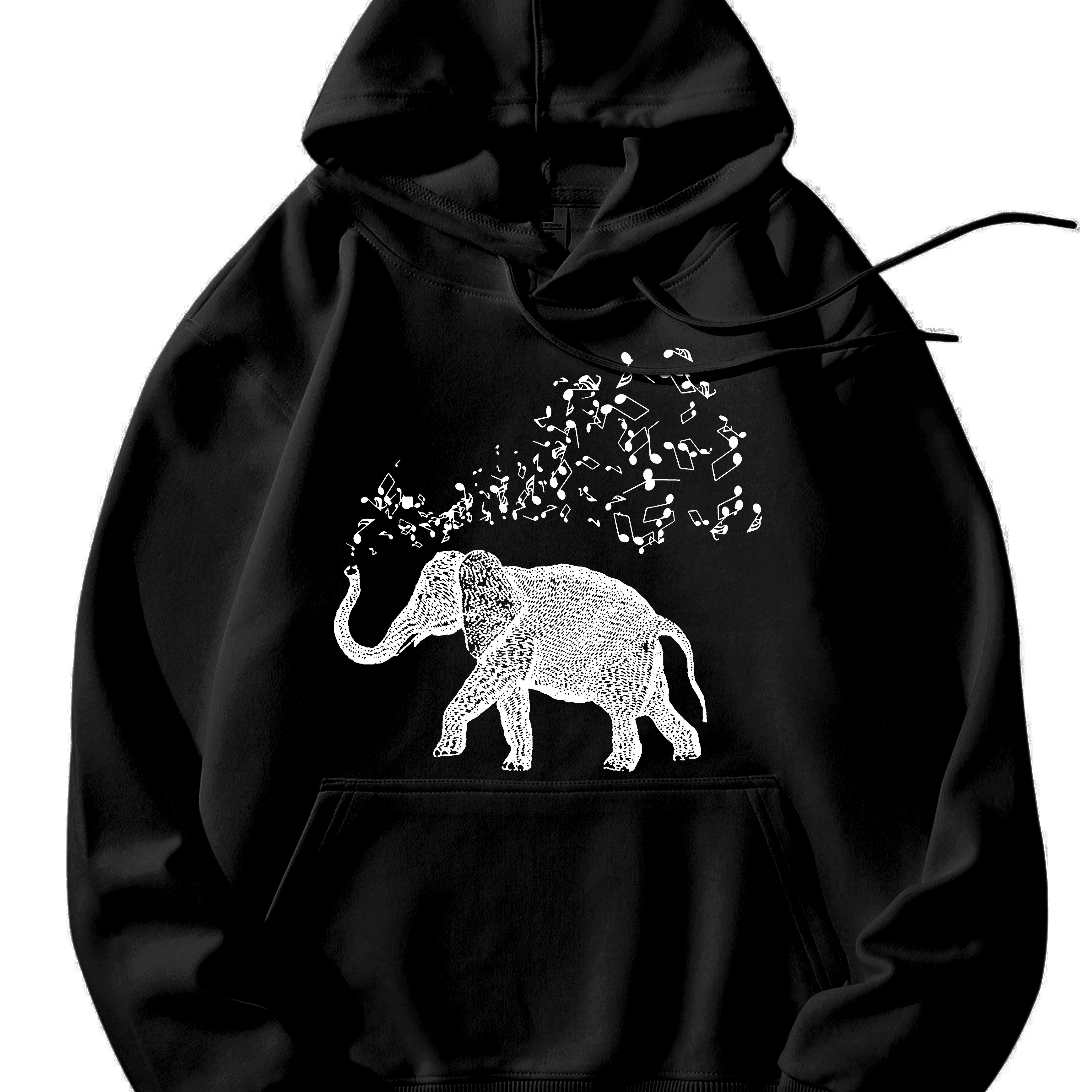 

A Elephant Forgets Men's Fashionable Hoodie With Fleece Hood And Rope For Autumn And Winter Styles, Black