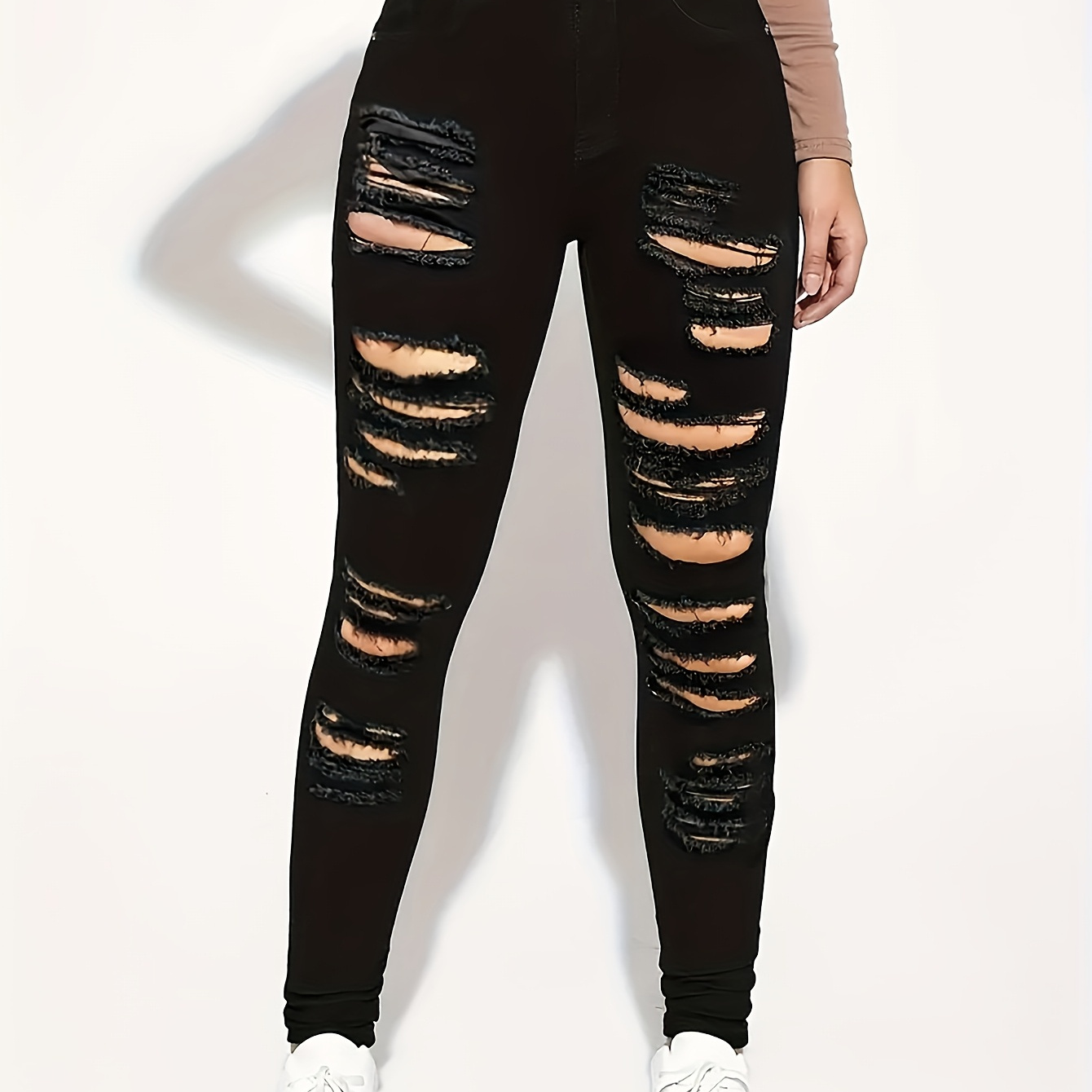 

Women's Classic Solid Color Stretchy Skinny Jeans With Ripped , Comfortable And For All .