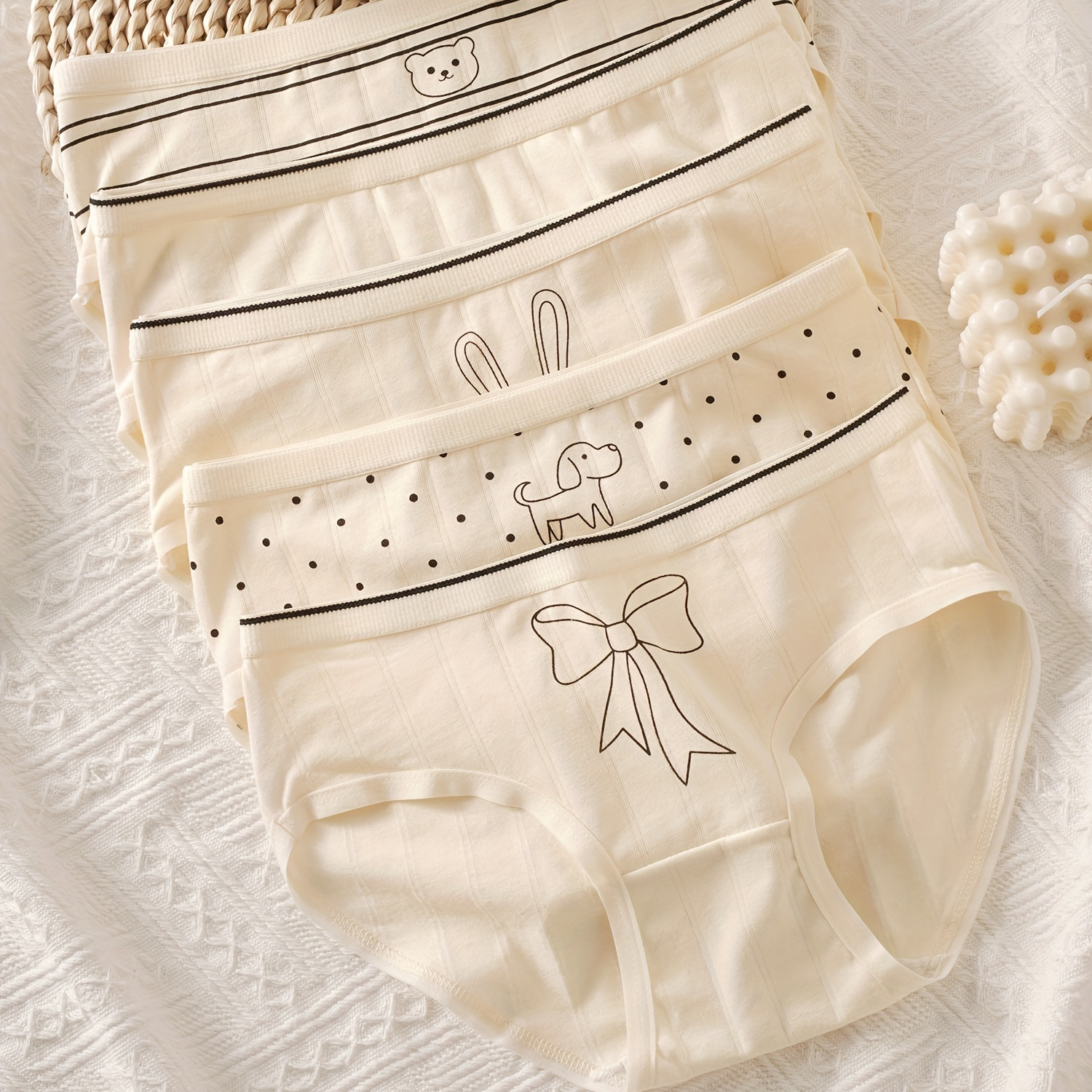 

5pcs Cute Cartoon Briefs For Women - Comfy, Breathable Mid-rise Underwear