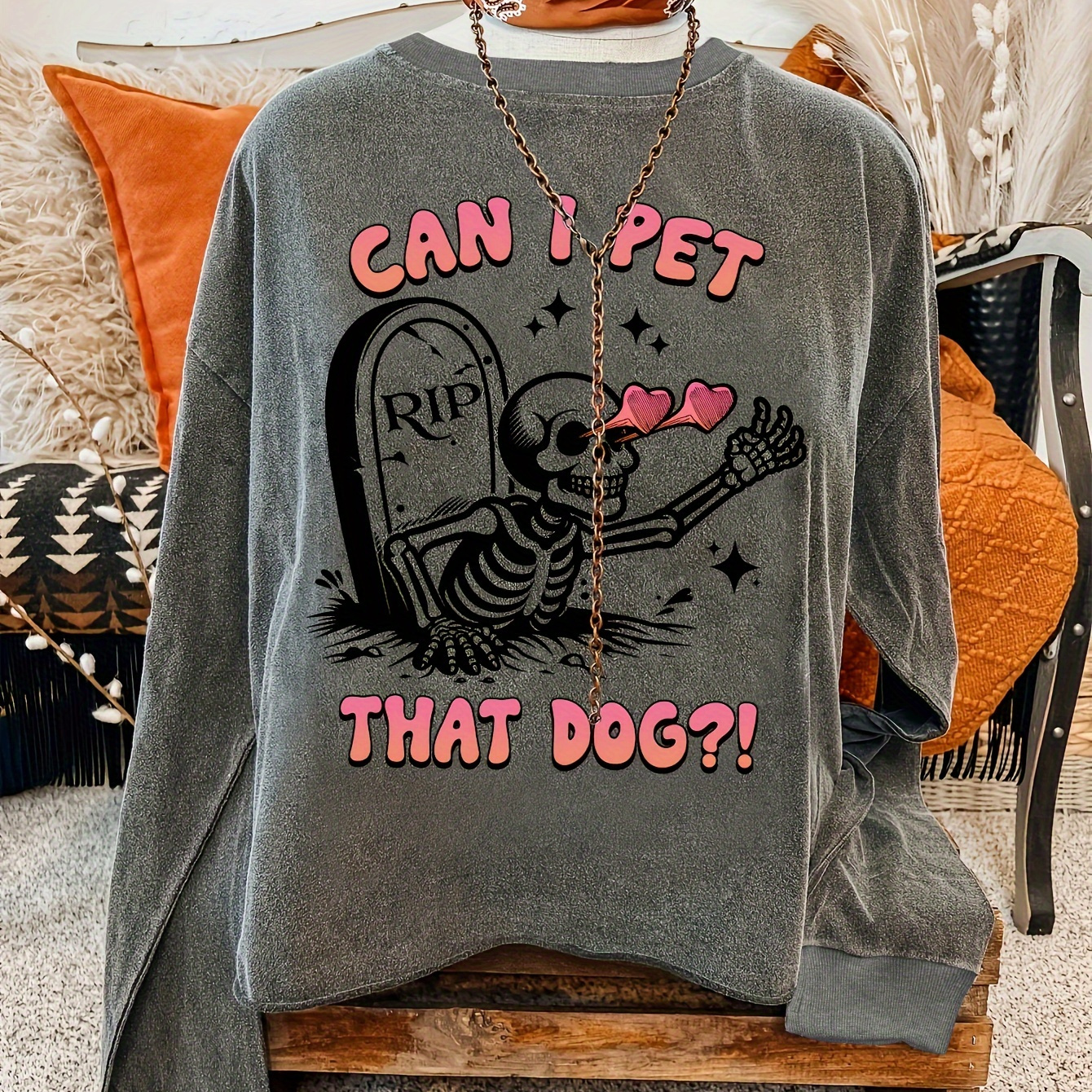 

Chic Cartoon Neck Sweatshirt For Women - Casual Polyester , Machine Washable, Spring & Fall