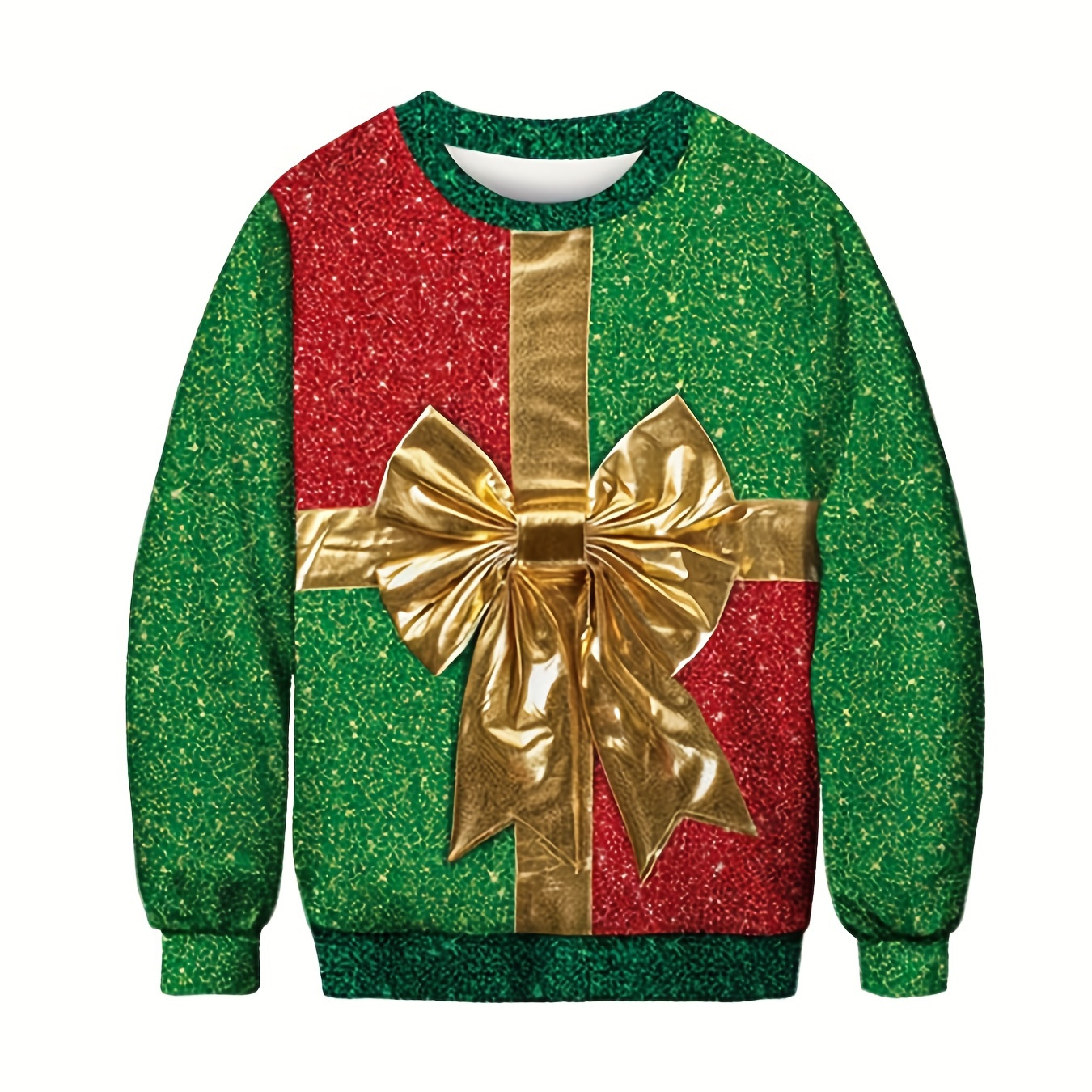 Merry Christmas 3D Print Crew Neck Sweatshirt, Men's Casual Vintage Pullover Long Sleeve Top