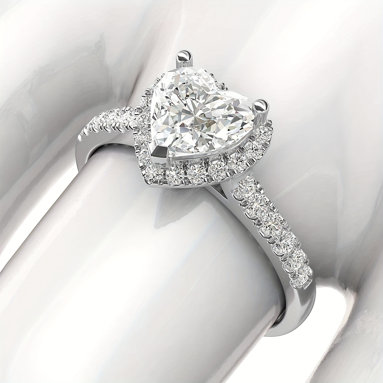 

Elegant Classic Glitter Silver Heart Shaped Artificial Diamond Ring Trendy Jewelry Accessories Gifts For Men Women