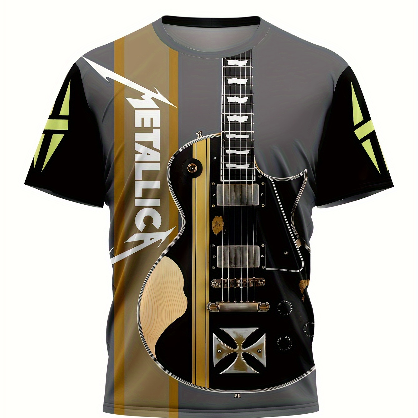 

Men's Guitar Graphic Print T-shirt, Short Sleeve Crew Neck Tee, Men's Clothing For Summer Outdoor