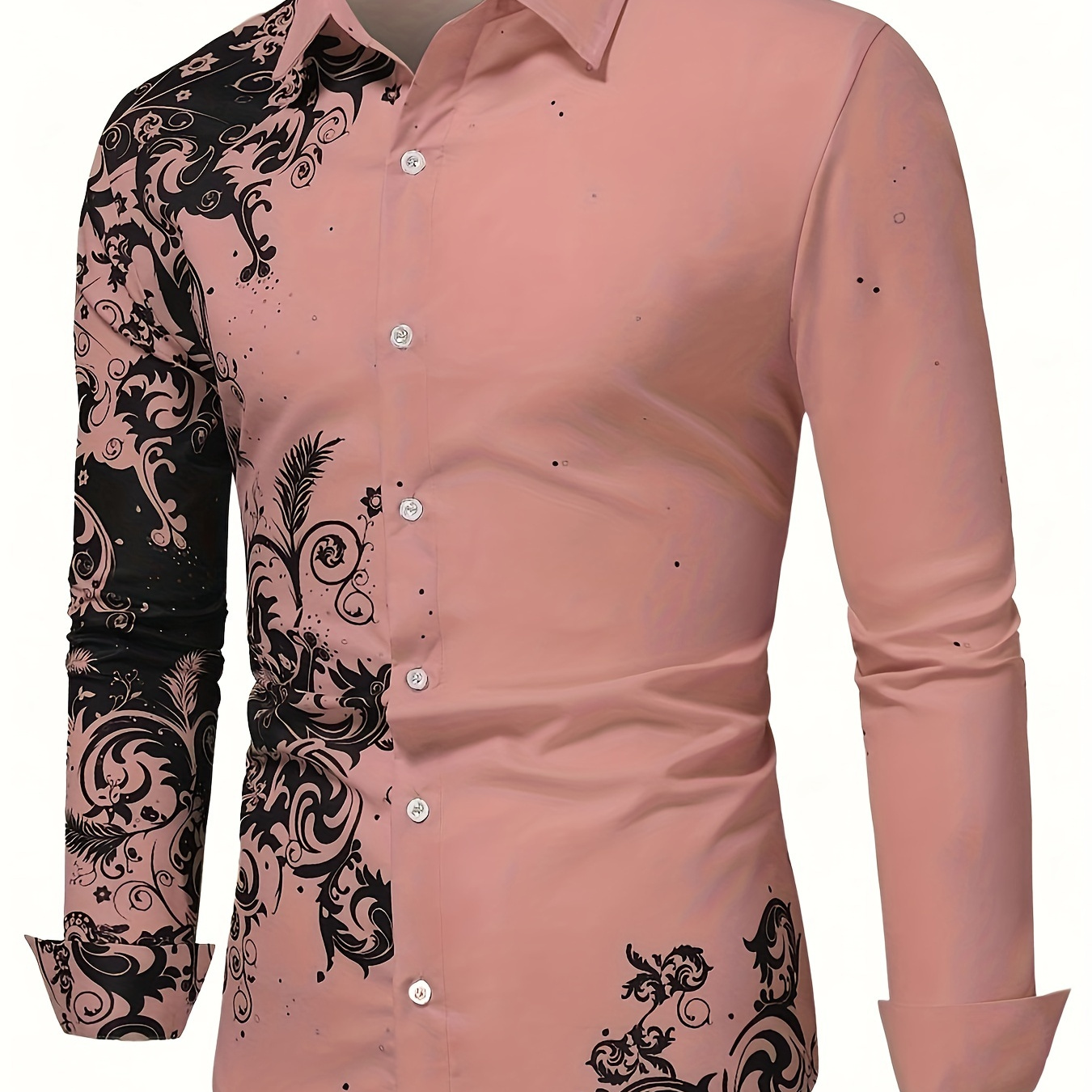 

Men' Long-sleeve Casual Shirt With A Floral 3d And A Collar, Commuting.