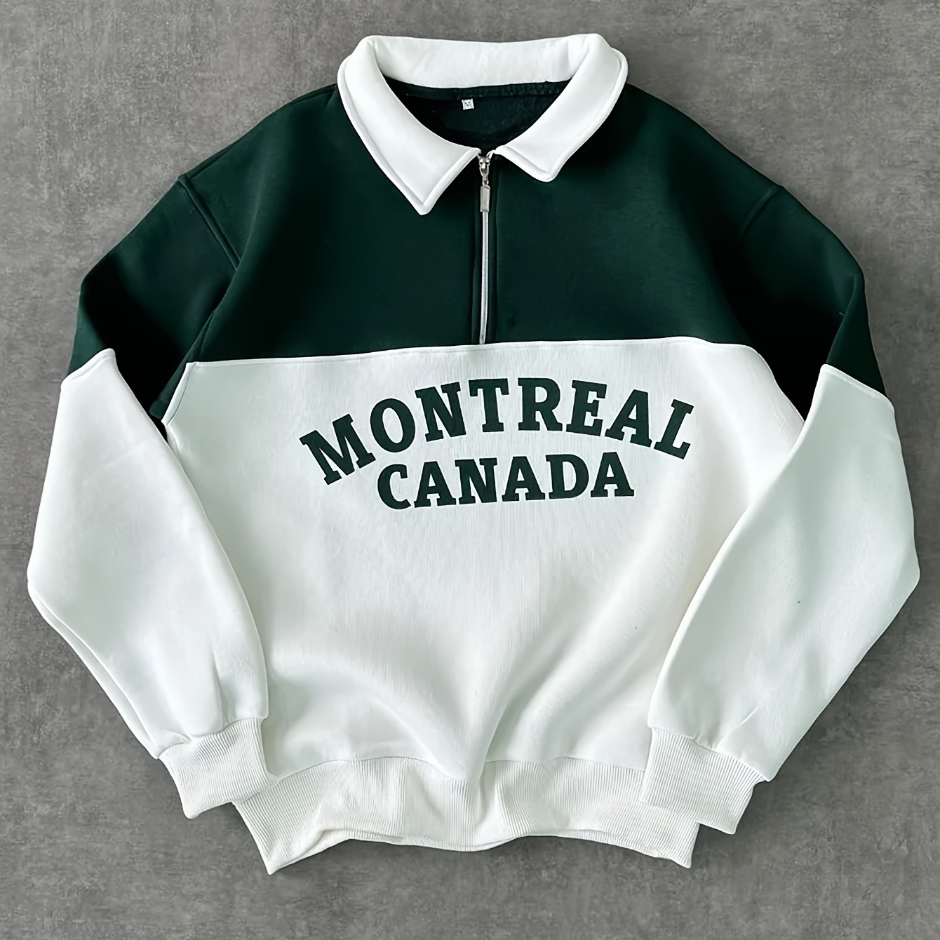 Men'S Guiren Bird Long Sleeve Polo Shirt - Brown & White Contrast Collar, Zip-Up Pullover with "MONTREAL CANADA" Print, Casual Golf & Sportswear, Non-Stretch Fabric, Regular Fit for Spring/Fall, Spring Outerwear, Sporty Design, Durable Fabric, Knit