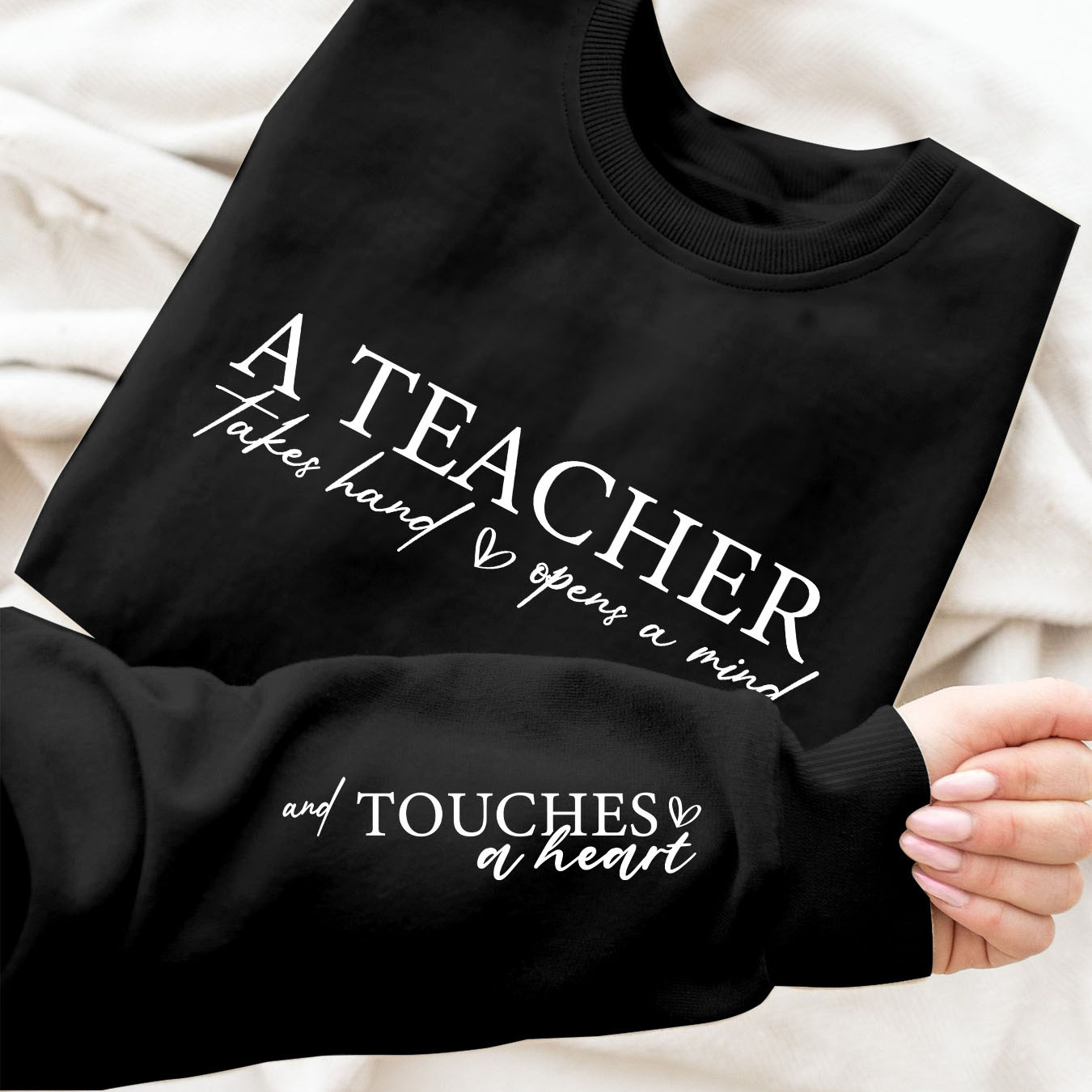 

A Teacher Letter Print Sweatshirt, Casual Long Sleeve Crew Neck Sweatshirt For Fall & Spring, Women's Clothing