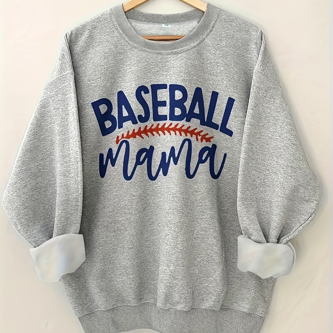 

Baseball Mama Print Sweatshirt, Crew Neck Casual Sweatshirt For Winter & Fall, Women's Clothing