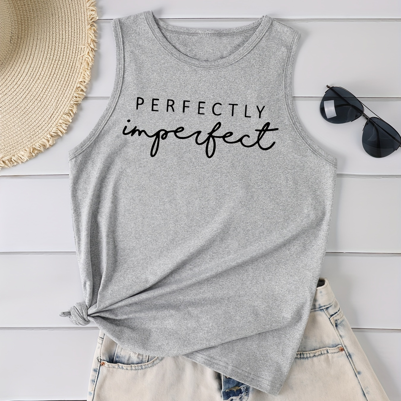 

Perfectly Print Tank Top, Casual Sleeveless Crew Neck Top For Summer & Spring, Women's Clothing