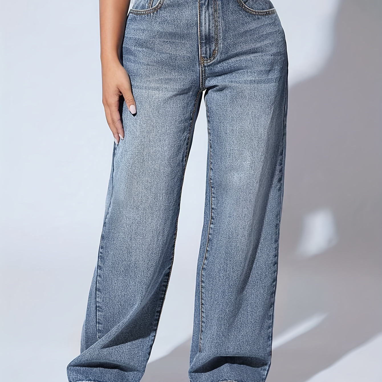 

Women's High-waisted Loose Fit Wide Leg Jeans, Cotton Blend, Machine Washable, Casual And Comfortable