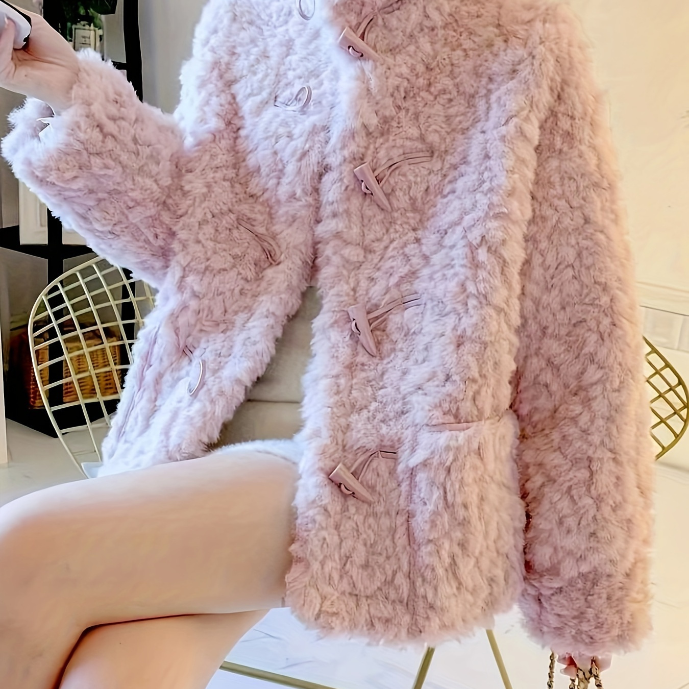 

Shearling Faux Fur Coat , Fit Long Sleeve Breasted Outerwear For Women, - Asian