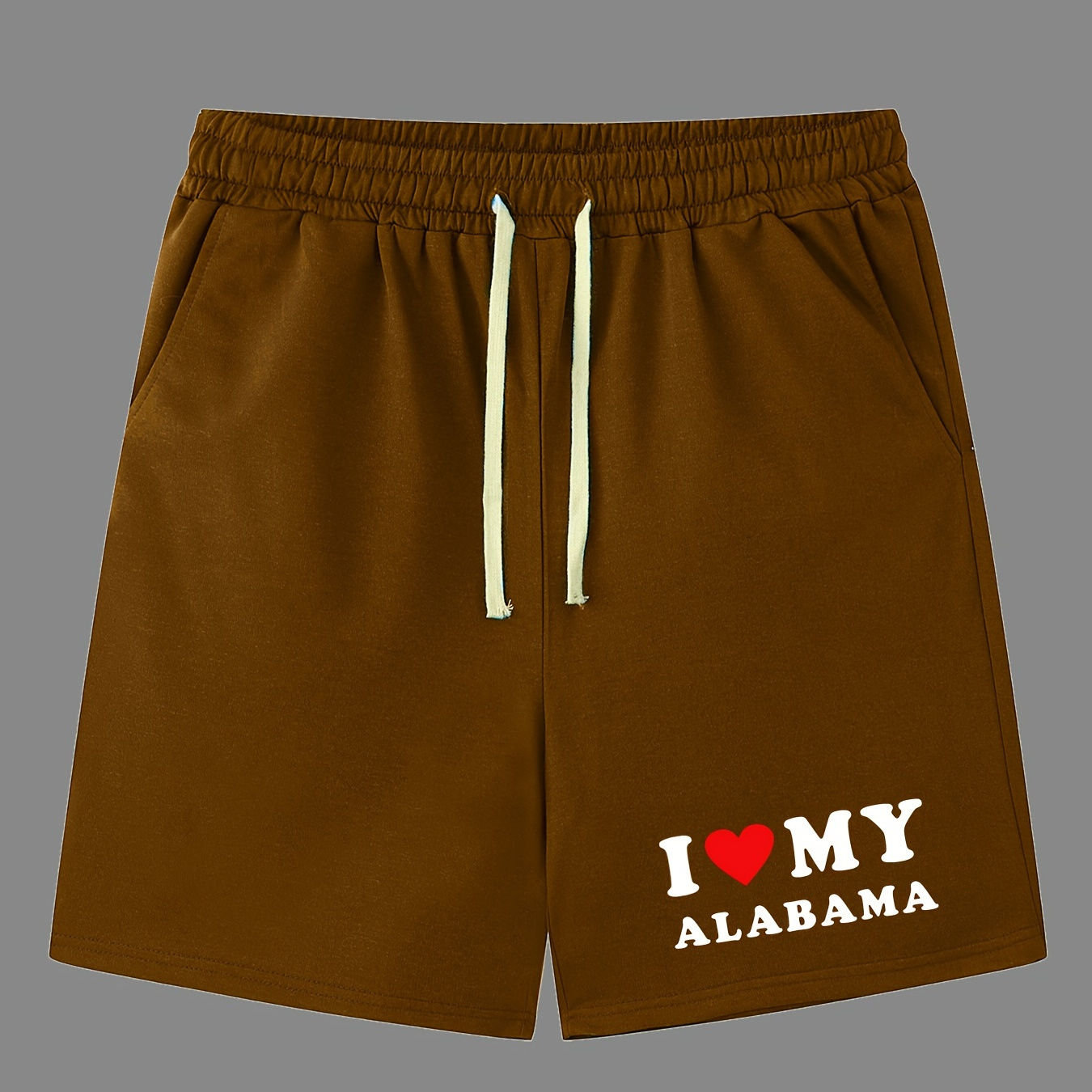 

I Love My Alabama Print, Men's Summer Comfy Shorts With Drawstrings, Casual Loose Clothing For Men, As Gifts, For Daily Leisure Loungewear Outdoors