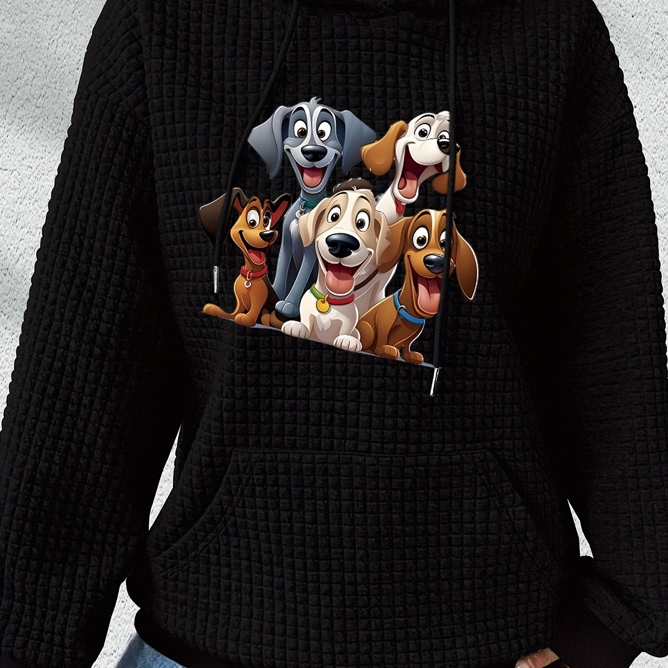 

Women's Cozy Waffle-knit Dog Print Hoodie - Casual Long Sleeve Pullover With Drawstring, Kangaroo Pocket | Polyester & Spandex , Machine Washable | Fall/winter