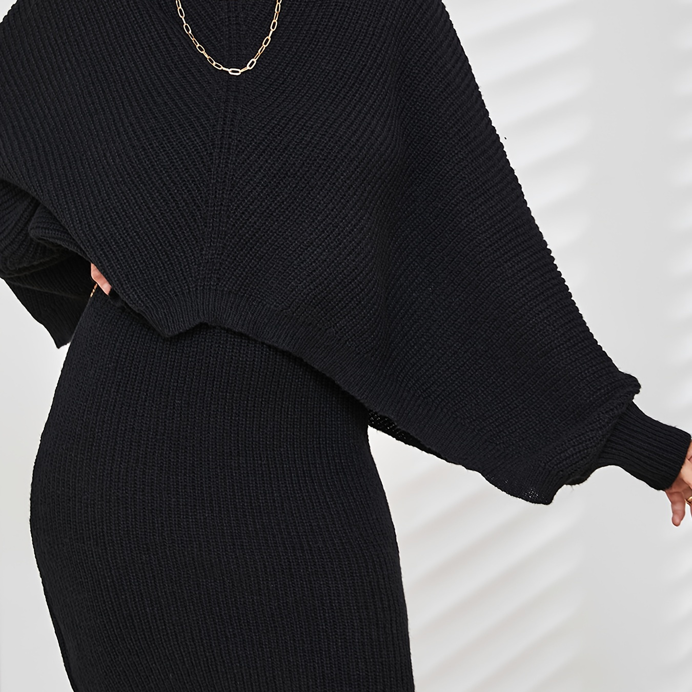 

Solid Knit Two-piece Dress Set, Bodycon Cami Dress & Loose Long Sleeve Sweater Outfits, Women's Clothing