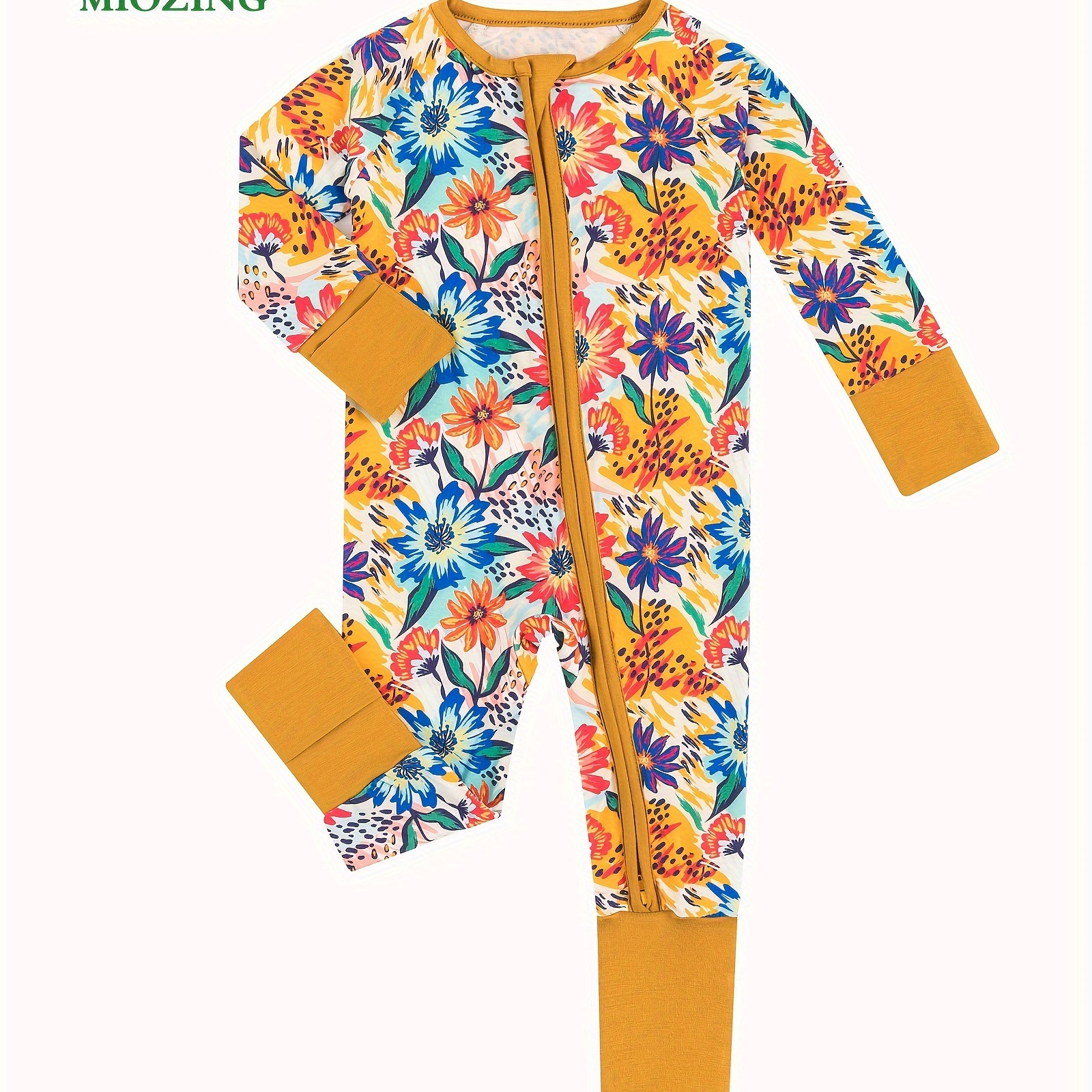 

Miozing Bamboo Fiber Bodysuit For Baby, Colorful Flower Pattern Long Sleeve Onesie, Infant & Toddler Girl's Romper