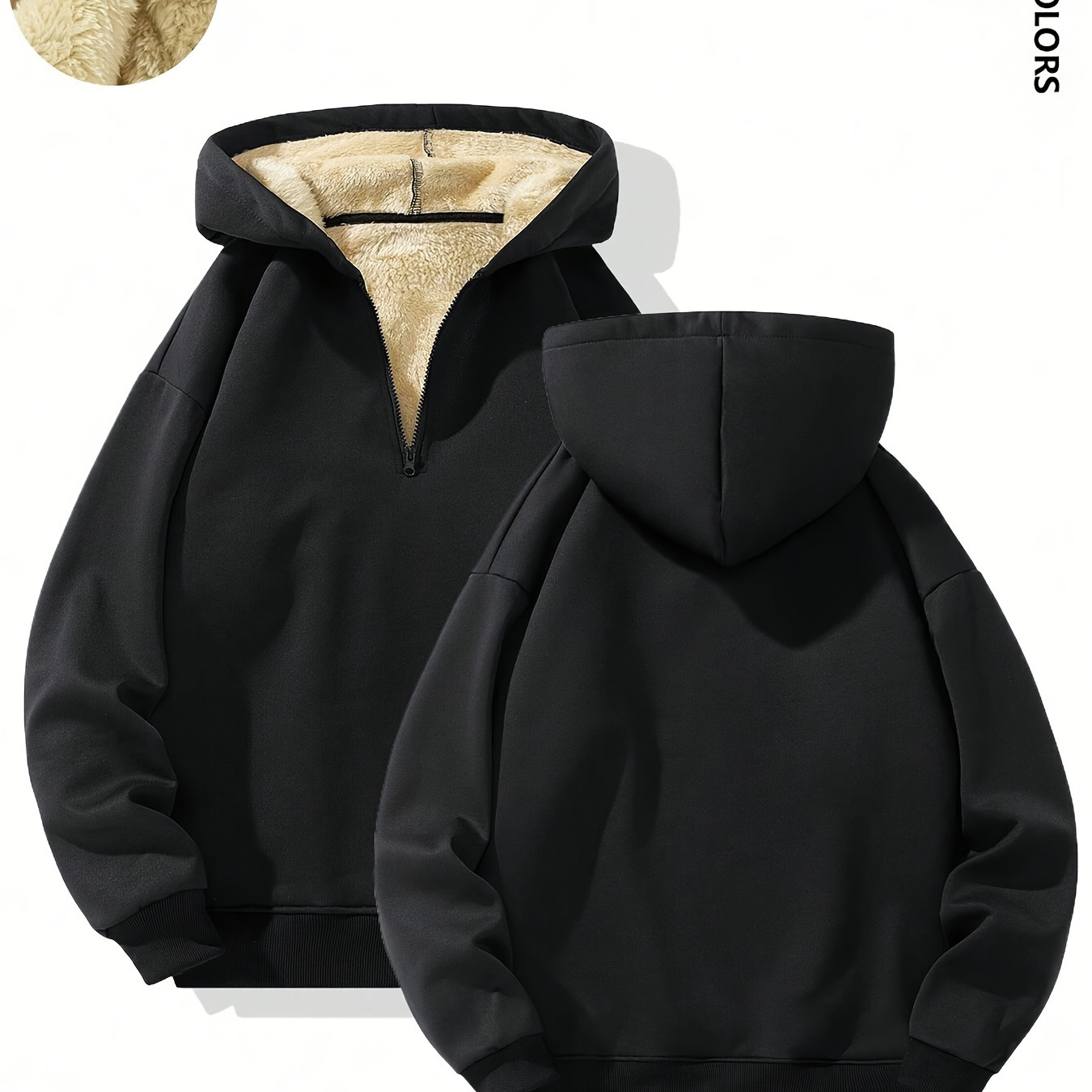 

Men's -lined Jacket Half-zip Hooded Casual Warm Sweatshirt Coat For Fall/winter