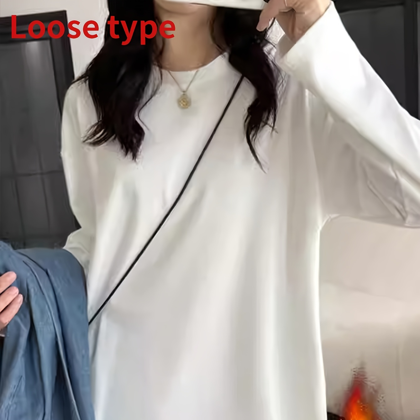 

Medium To Long T-shirt For Women, Long Sleeved Loose And Slimming Warm Top, Autumn And Winter Inner And Outer Base Shirt For Women