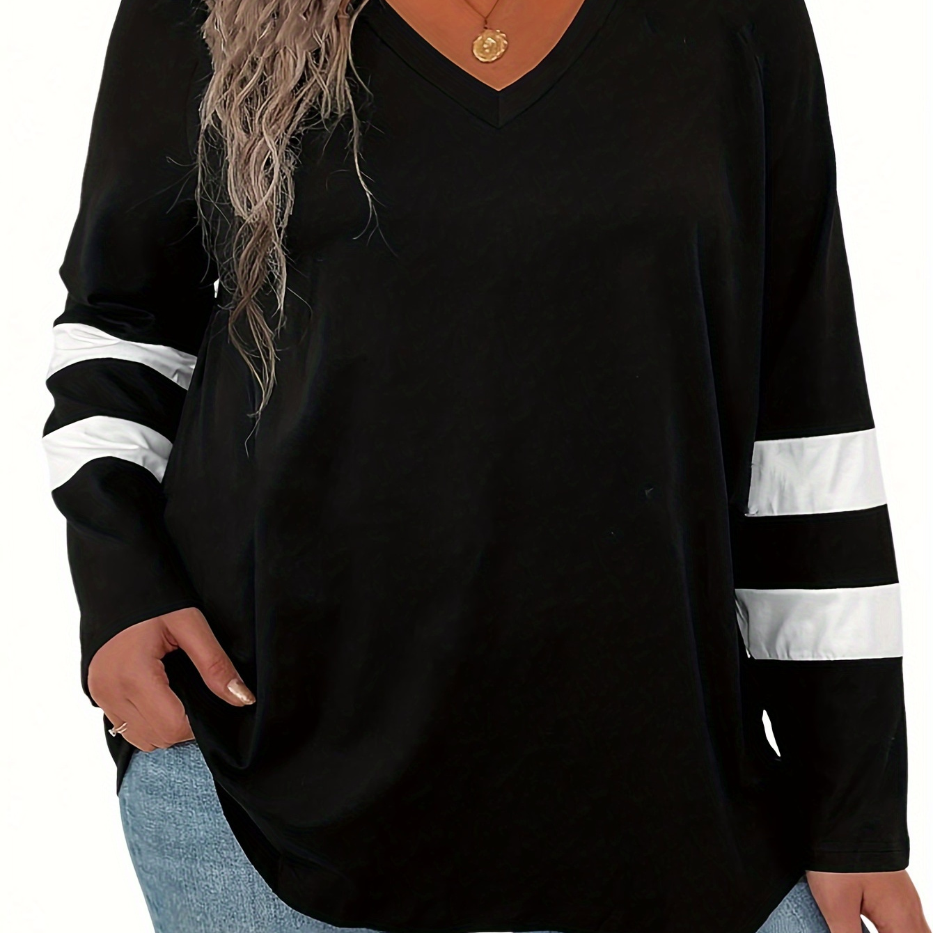 

Casual Loose 's Long Sleeve T-shirt With Round Neck Splicing For Autumn And Winter