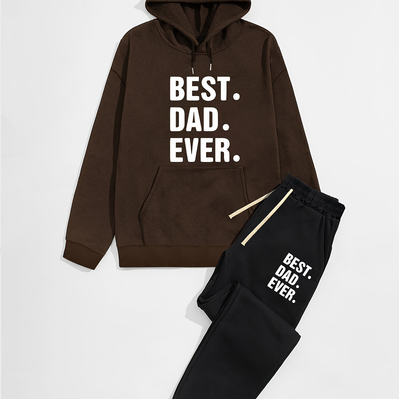 

Casual 2pcs Set, Men's "best Dad Ever" Print Hoodie & Drawstring Sweatpants Matching Set For Fall Winter