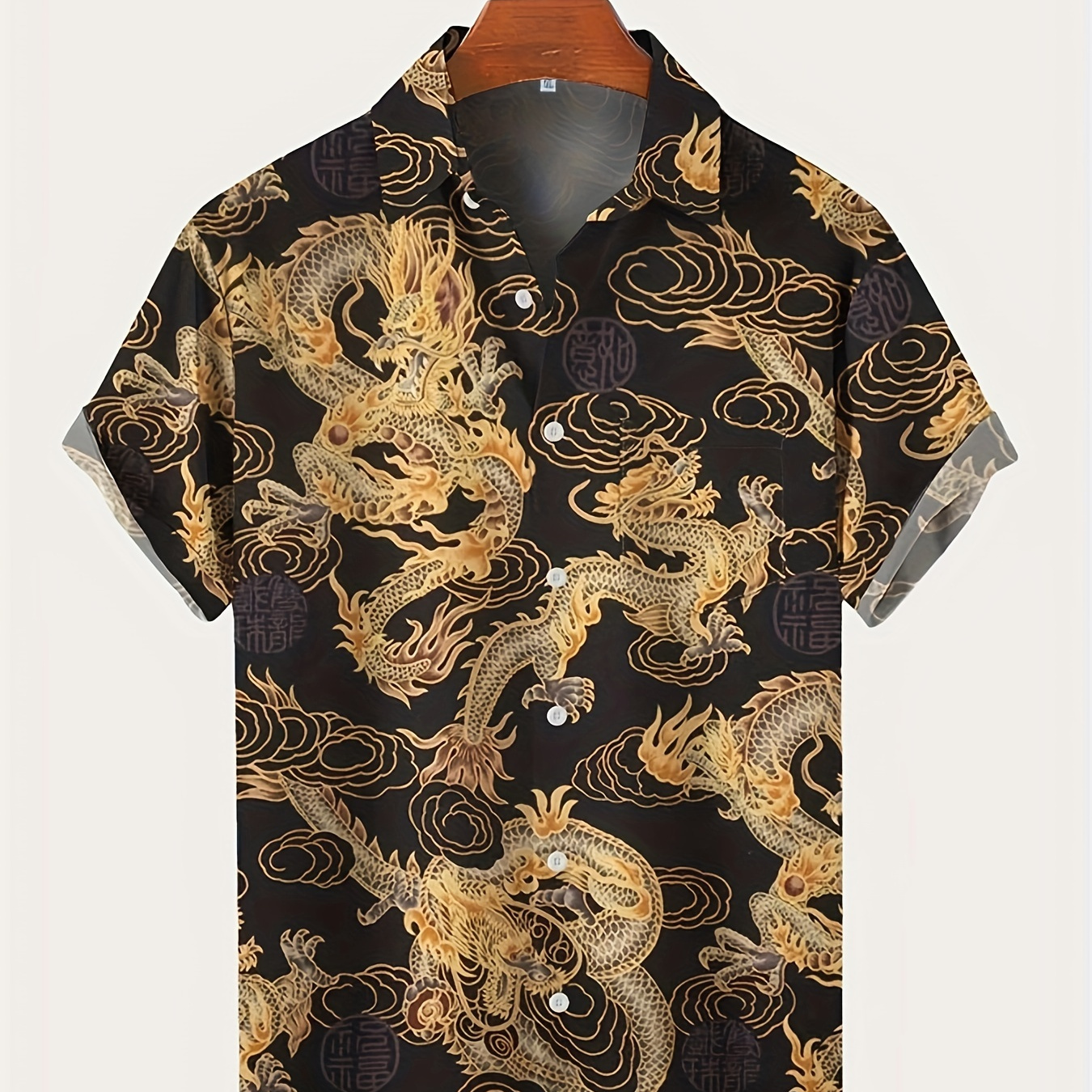 

Plus Size Men's Golden Dragon Graphic Print Shirt Chinese Style Top For Summer, Men's Clothing