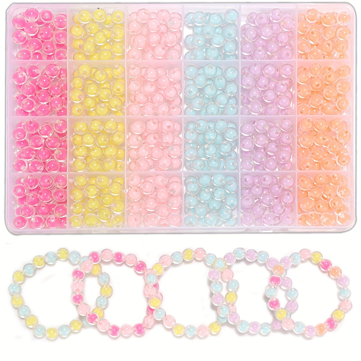 KOTHER 600PCS Glass Beads for Jewelry Making, 8mm DIY Glass Gemstone Beads  Bracelet Making Kit Healing Chakra Beads, 24 Color Round Gemstone Beads  Suitable for Beginners Glass Beads kits