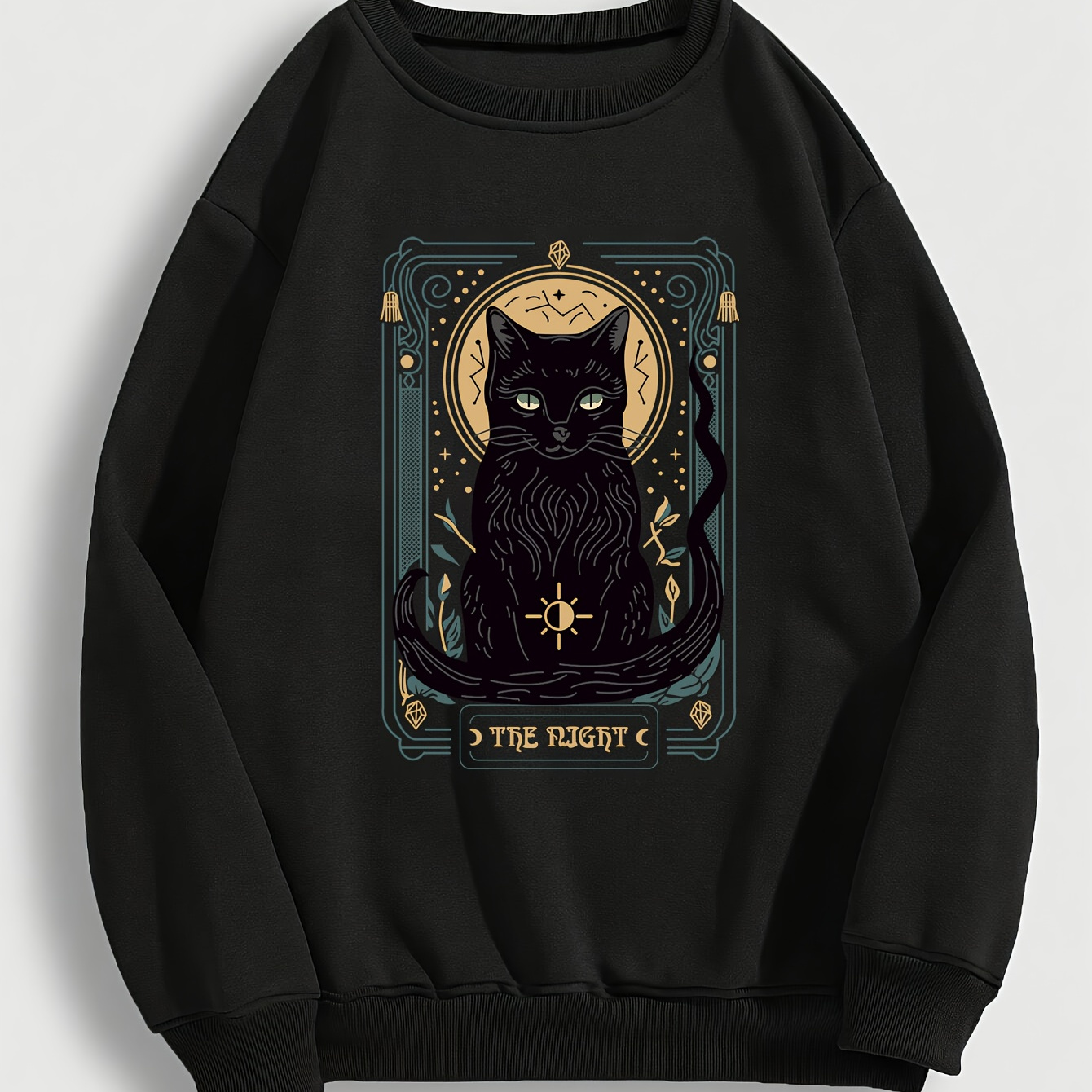 

Cat Print Pullover Sweatshirt, Casual Long Sleeve Crew Neck Sweatshirt For Fall & Winter, Women's Clothing