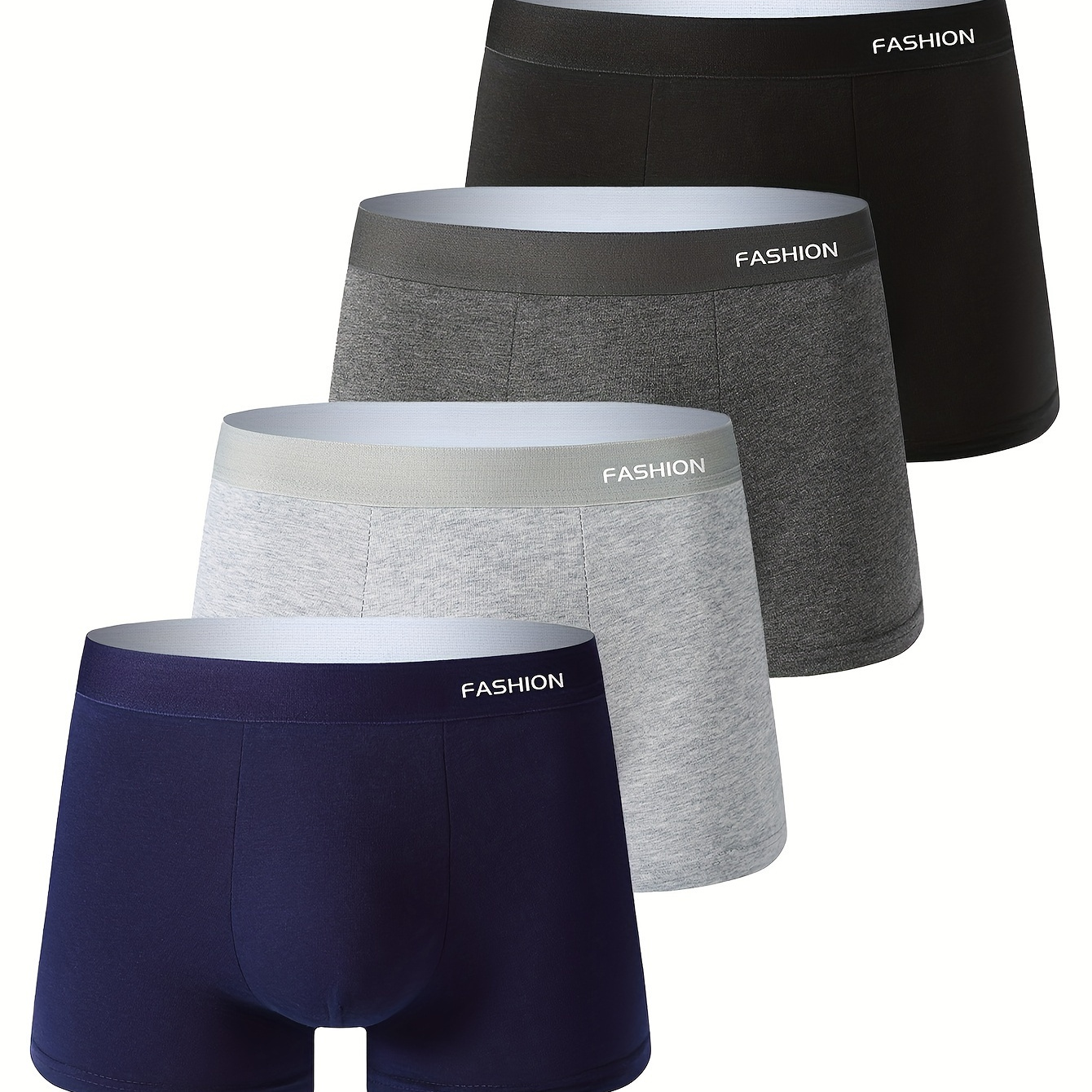 

4pcs Men' Boxer Briefs - Breathable, With Mid-waist Design, Solid Color, Stretch Fabric