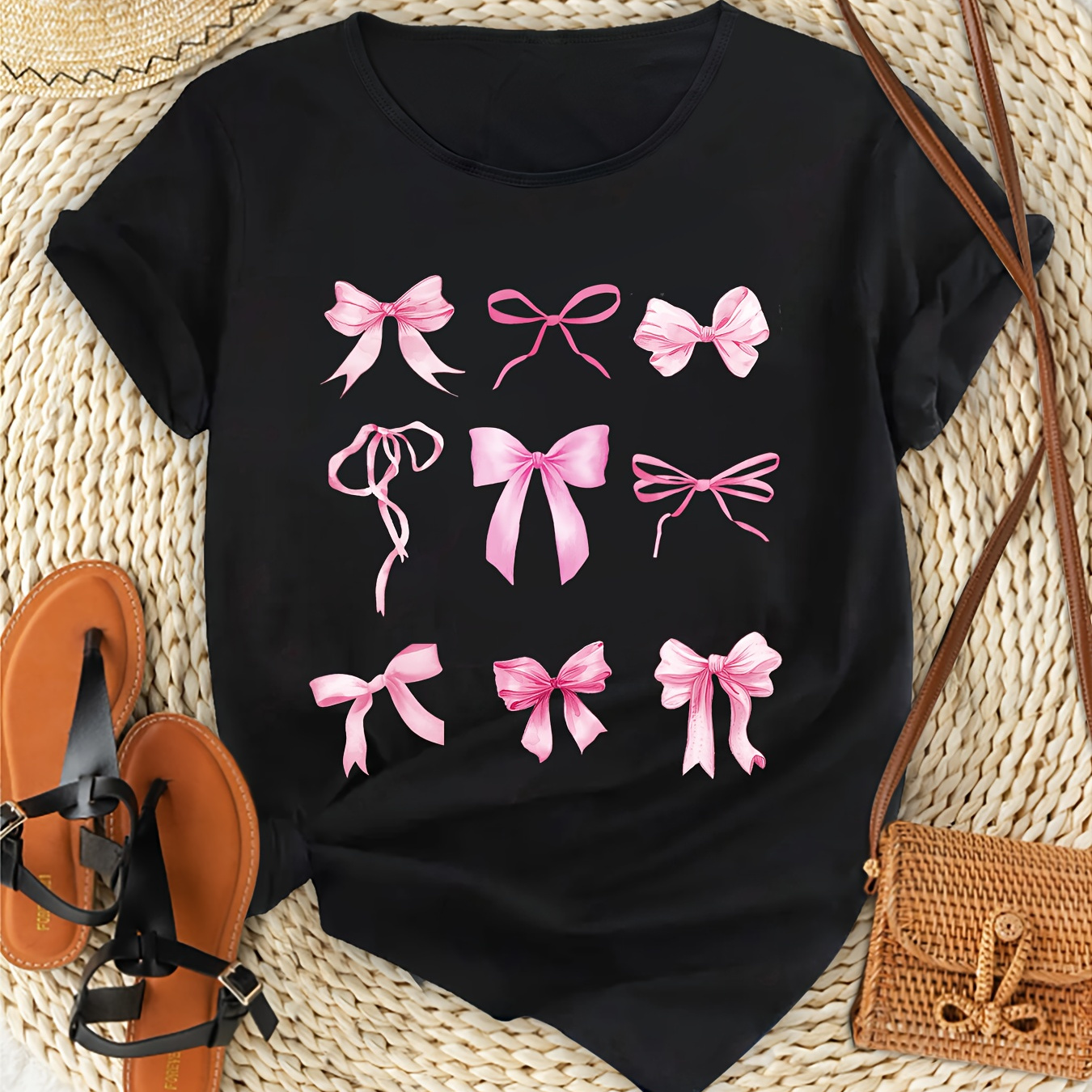 

12pcs Bowknot Cute Top Printed Short Sleeve T-shirt