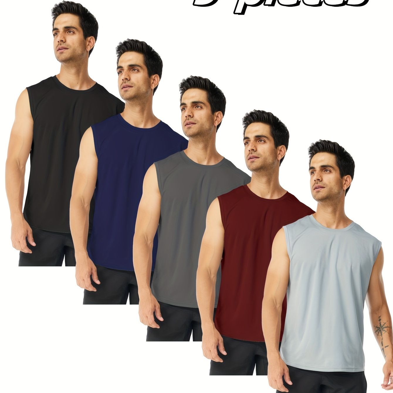 

Set Of 3/5 Quick-dry Cool Men's Vests, Thin And Breathable, Quick-drying And , Wrinkle-free Slightly Stretchy Fabric, Suitable For Sports, , And Fitness As Men's Sleeveless Tops.