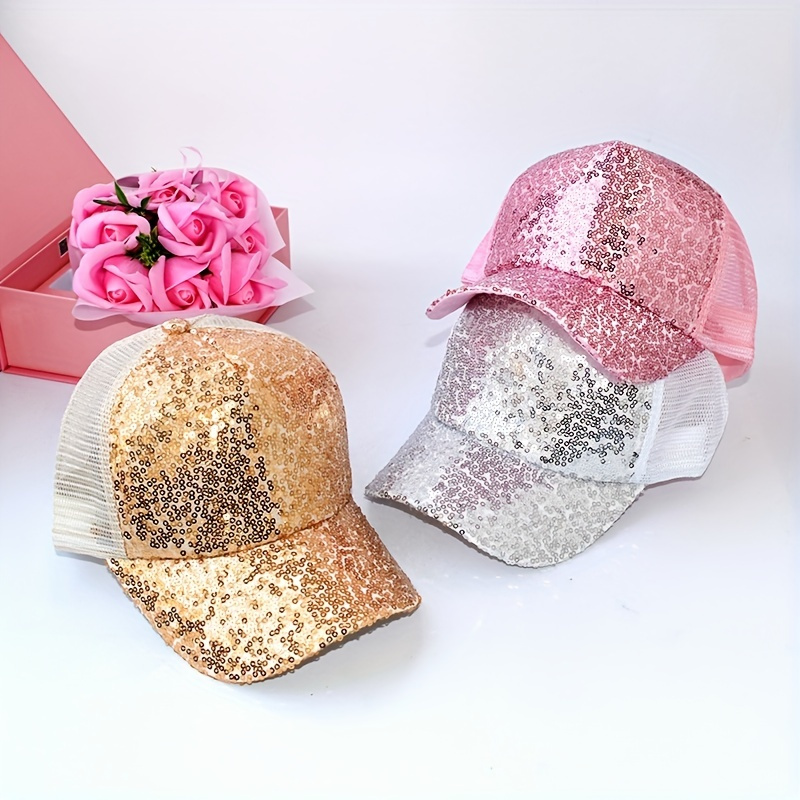 

Sequin Mesh Baseball Cap, Sun Protection Hat For Outdoor Holiday Outdoor Traveling, Breathable Summer Hats For Girls