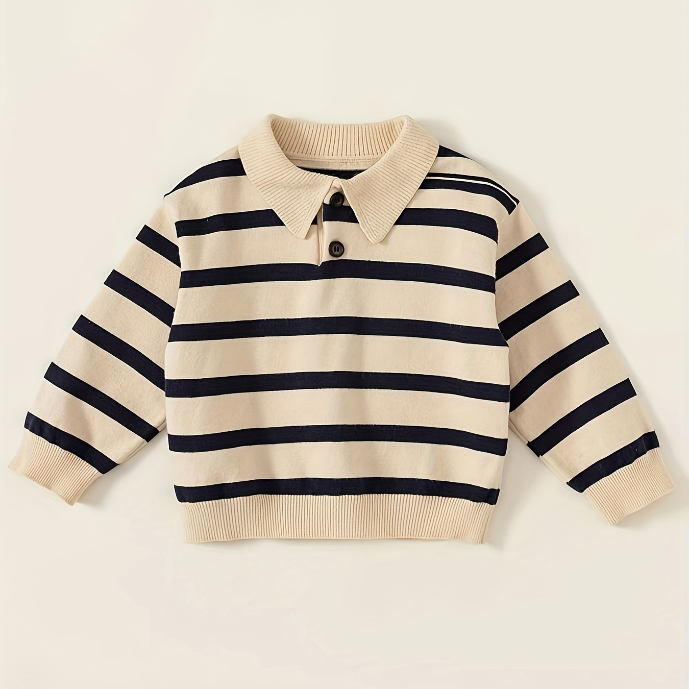 

Kids' Preppy Striped Knit Sweater With Button Details - Acrylic Blend Polyester, High Stretch, Long Sleeve, Half Placket, Regular Fit For All Seasons - Boys & Girls Under 12