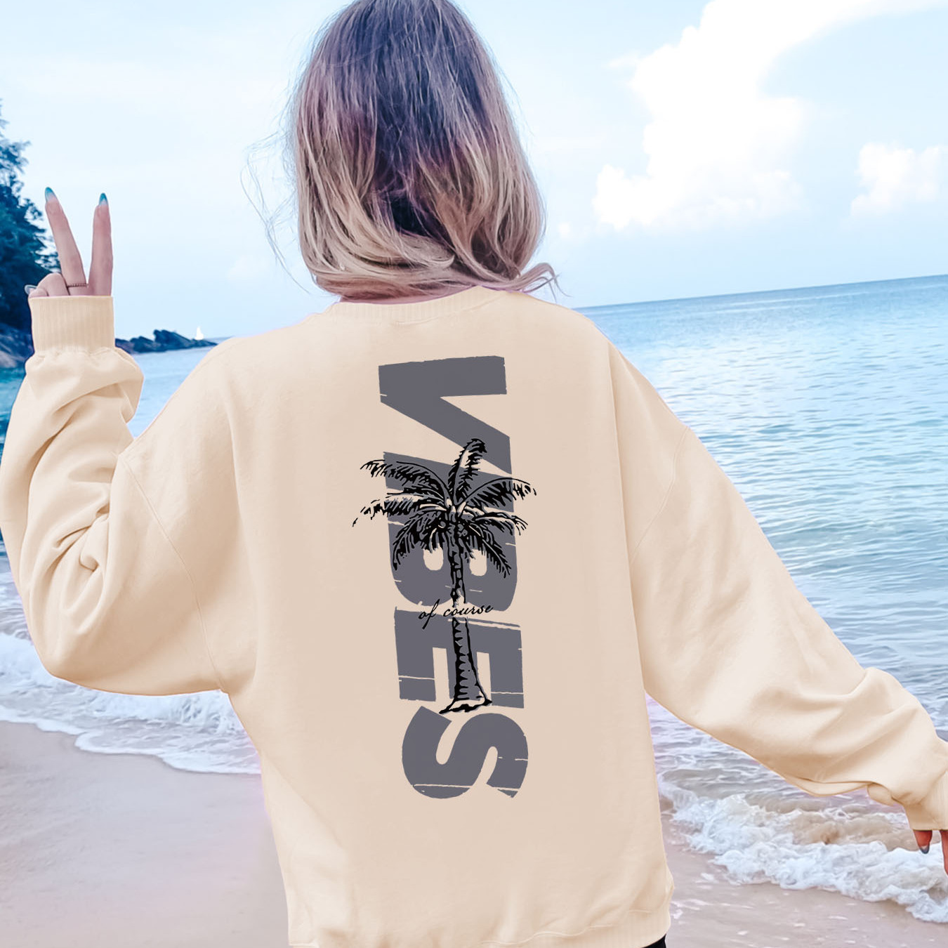 

Women's Vacation-style & Letter Print Sweatshirt - Cozy Polyester, Machine Washable, Spring/fall