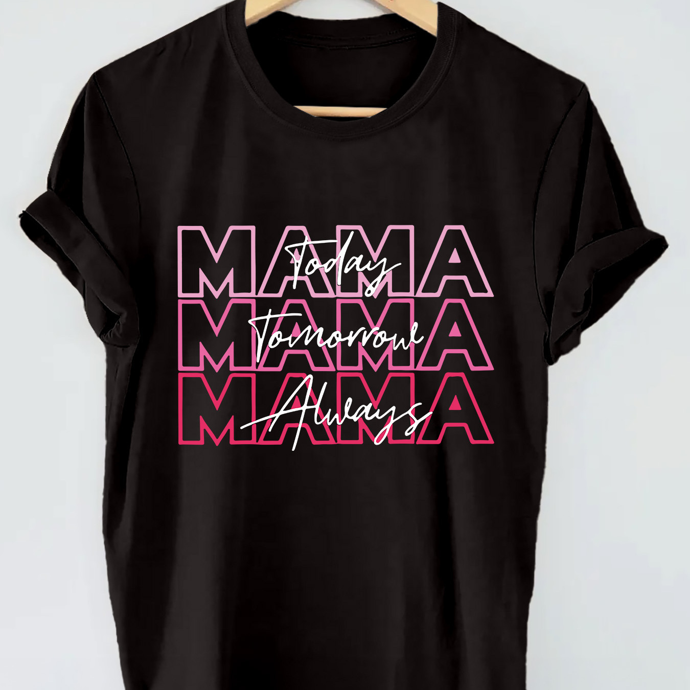 

Mama Print Crew Neck T-shirt, Casual Short Sleeve Top For Spring & Summer, Women's Clothing