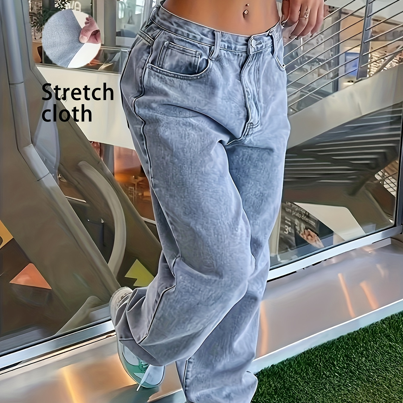 

Pantalon long en denim extensible élégant pour femme