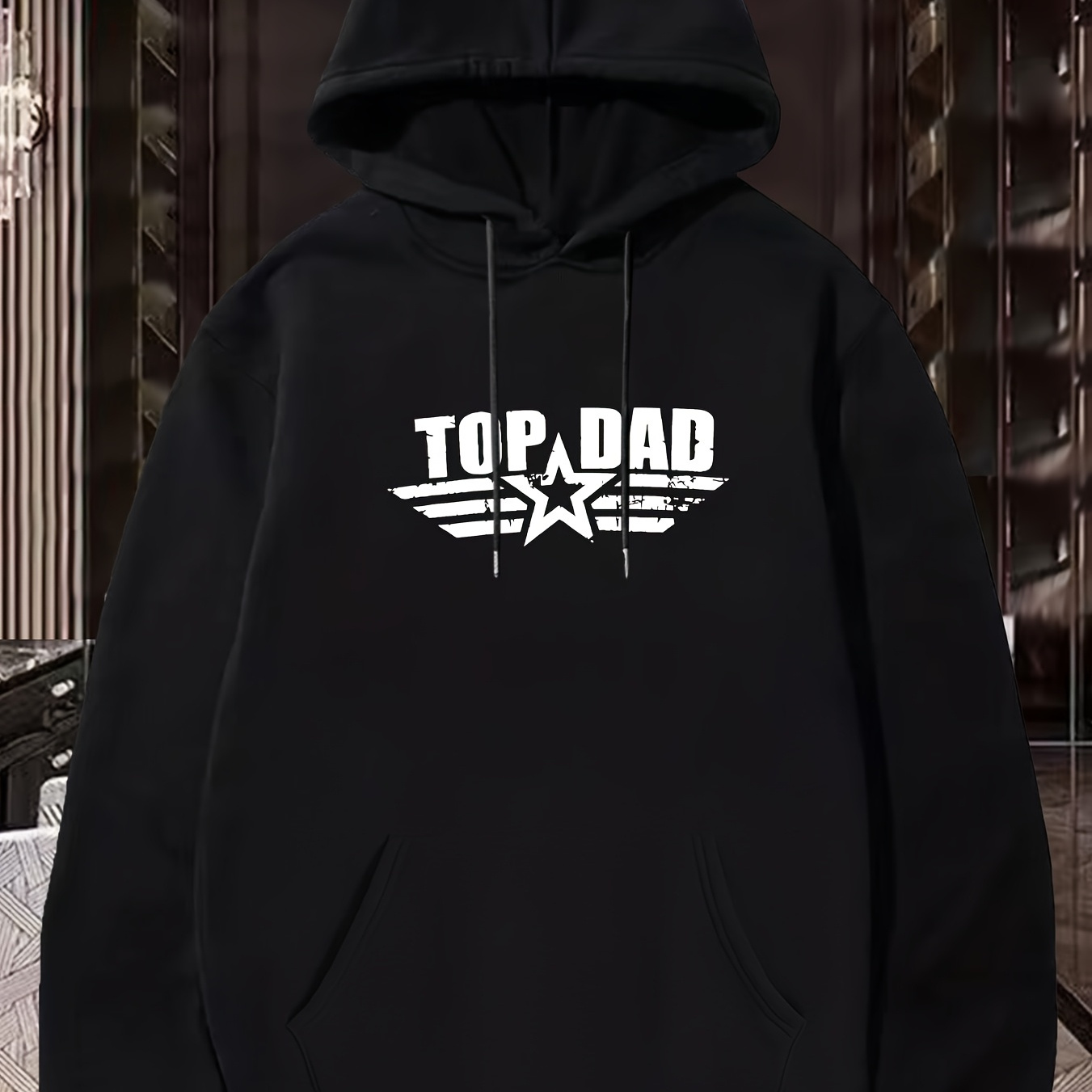 

1pc Men's Casual Sports Hoodie With "top Dad" Print, Geometric Pattern, Long Sleeve, Regular Fit, Polyester Knit Fabric, Regular Length - Fashionable Hip-hop Style For Autumn And Winter