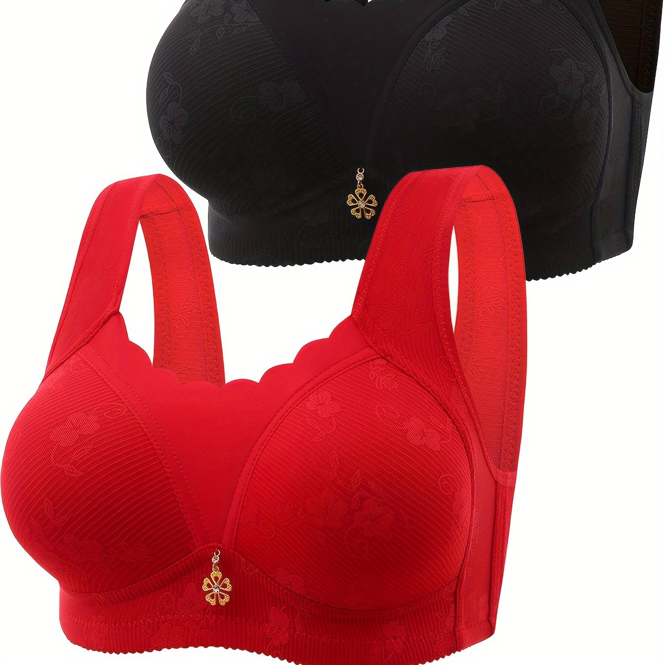 

2 pièces de soutien-gorge fil avec pendentif en dentelle florale couture, soutien-gorge push-up élégant et confortable, lingerie et sous-vêtements pour femmes