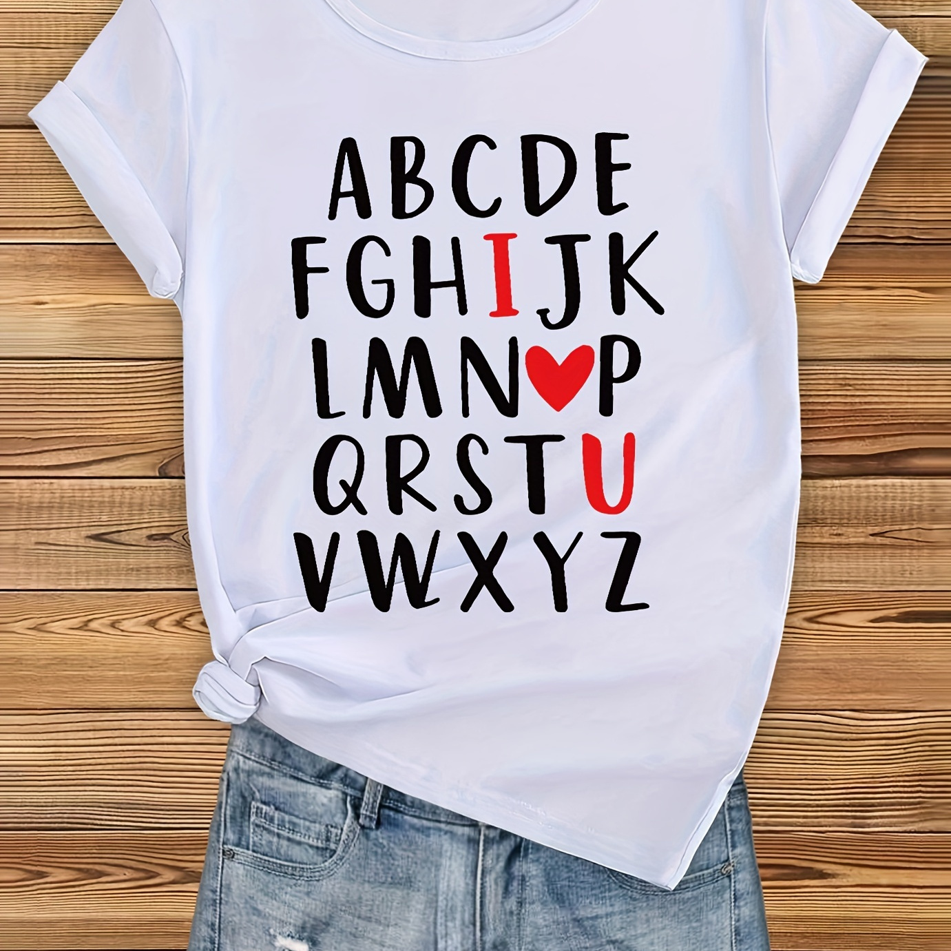 

Valentine's Day Letter Print T-shirt, Short Sleeve Crew Neck Casual Top For Summer & Spring, Women's Clothing