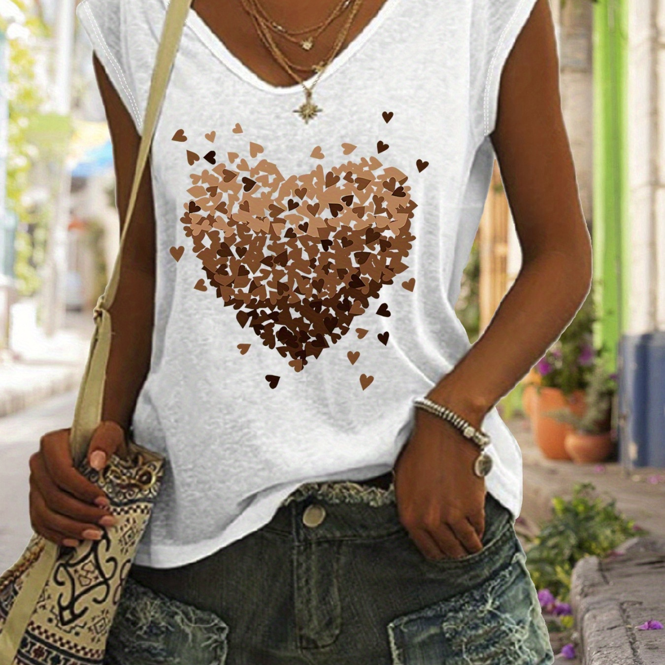 

Graphic Print Tank Top, Cap Sleeve Casual Top For Summer & Spring, Women's Clothing