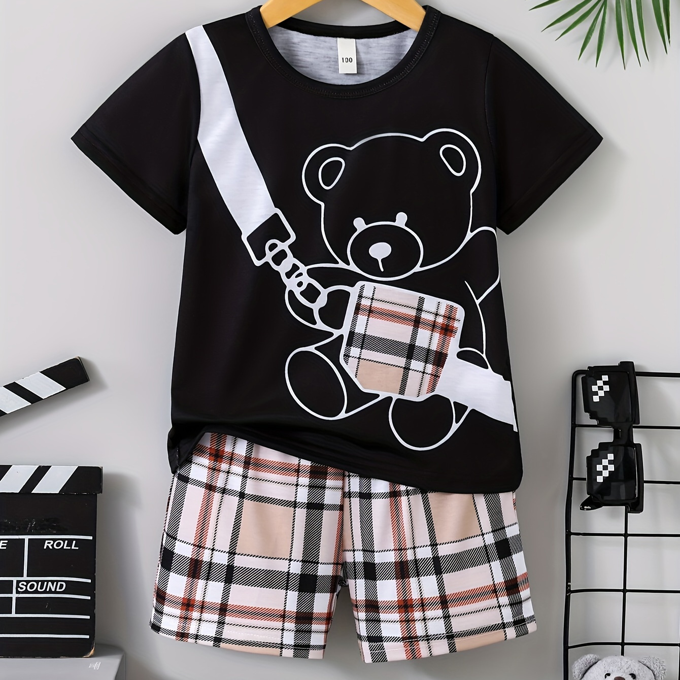 

2pcs Boys Casual Bear Print Comfortable Versatile Short Sleeve T-shirt & Shorts Set, Cool, Lightweight And Comfy Summer Clothes!