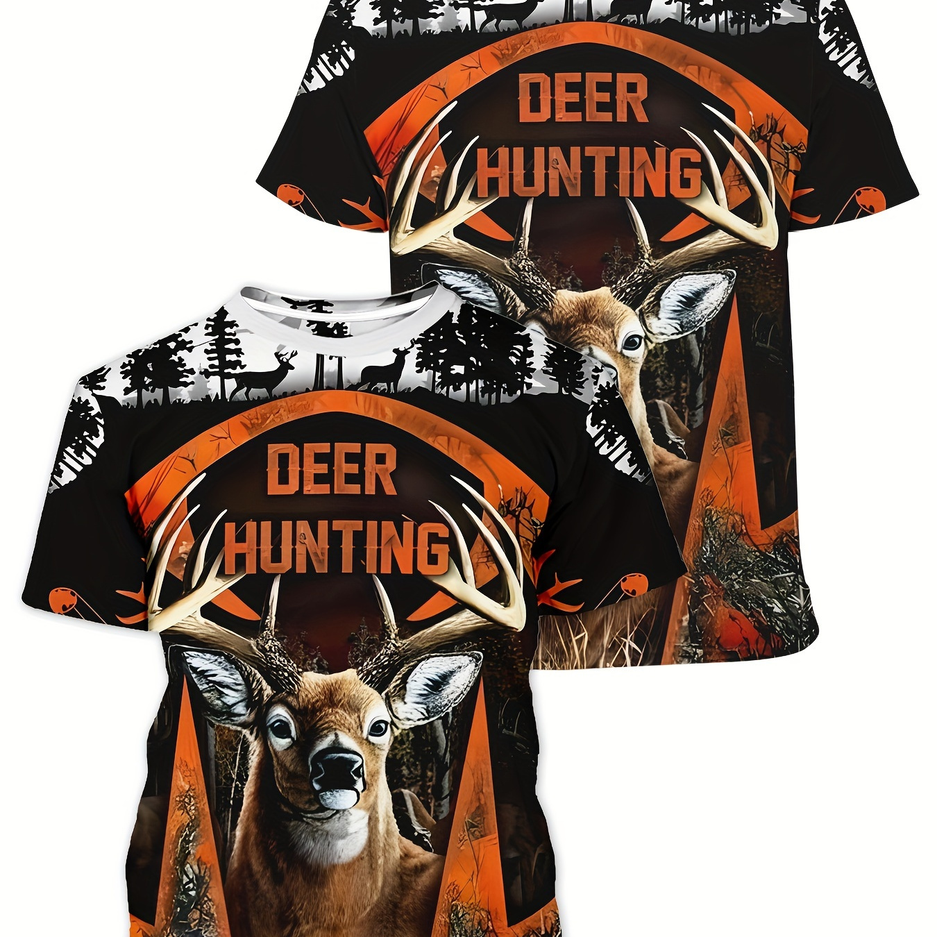 

Men's Deer Print T-shirt, Casual Short Sleeve Crew Neck Tee, Men's Clothing For Outdoor