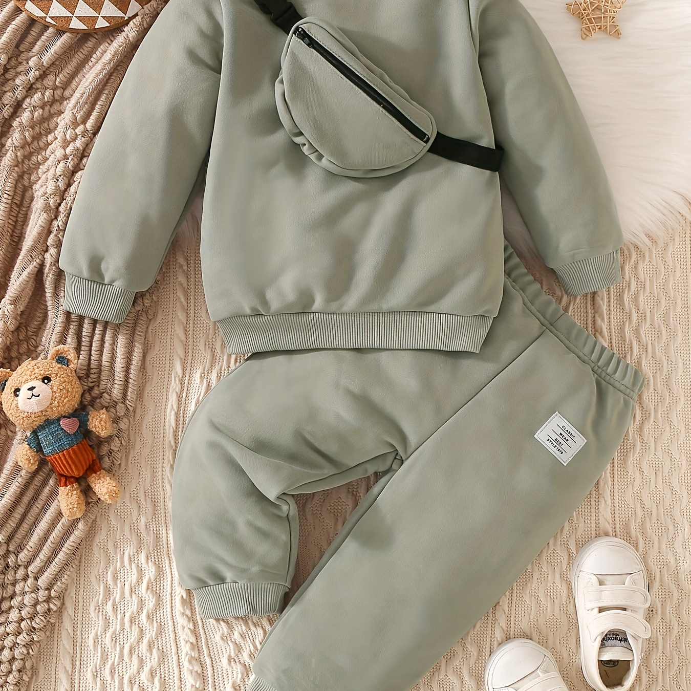 

Ensemble Printemps-automne Décontracté De Couleur Unie Pour Bébé Et Tout-petit, Comprenant Un Sweat-shirt Et Un Pantalon À Taille Élastique, Vêtements Pour Garçon