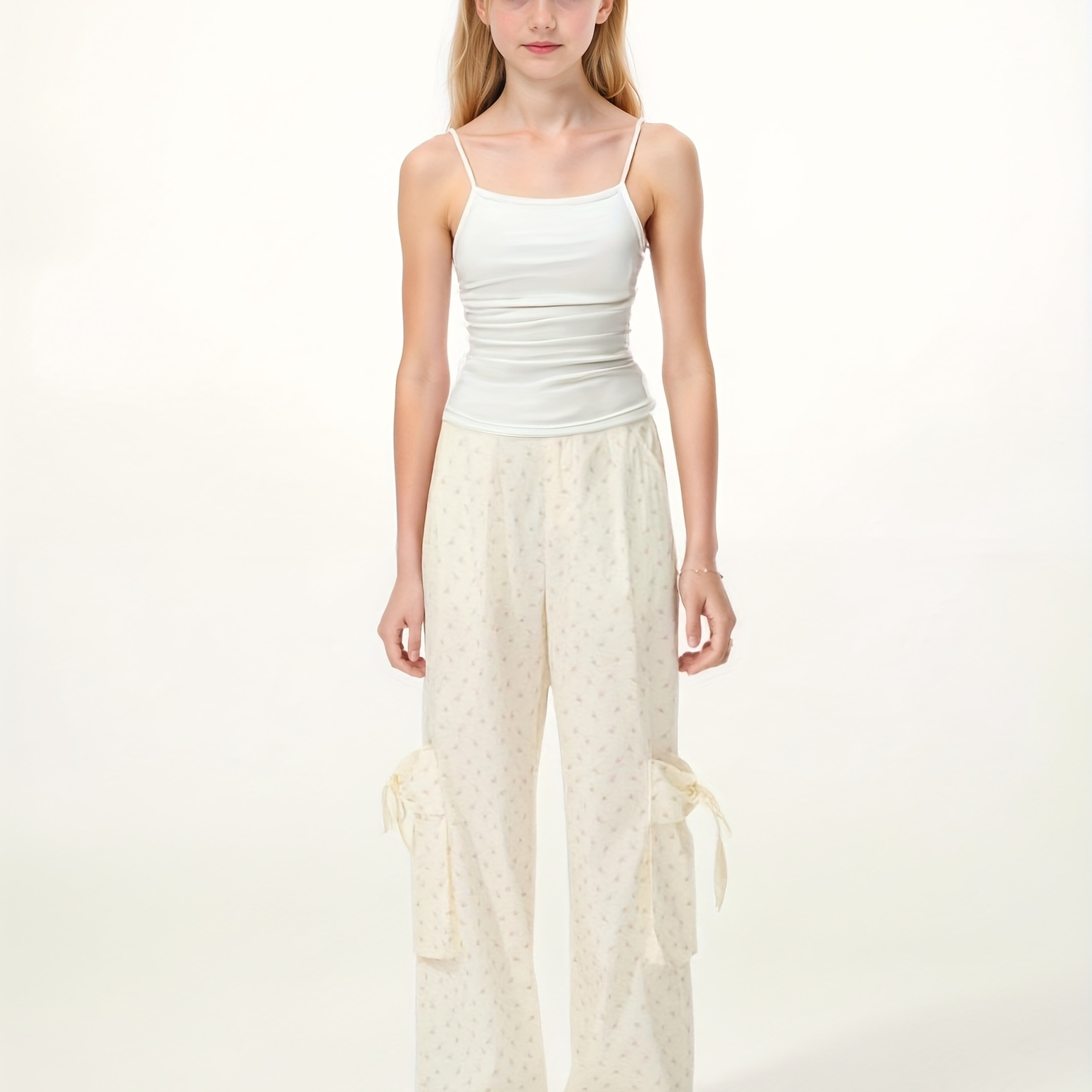 Spring and Summer Girls' Casual Solid Color Black, White, Grey Camisole Three-Piece Set