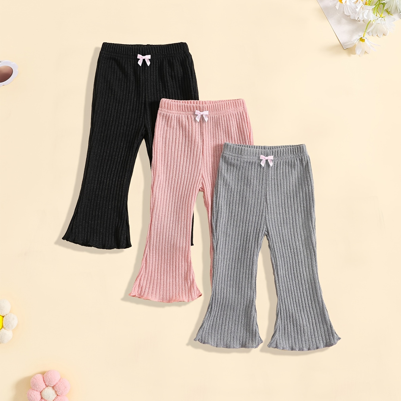 Baby Girls Casual Solid Trousers Flared Leg Pants