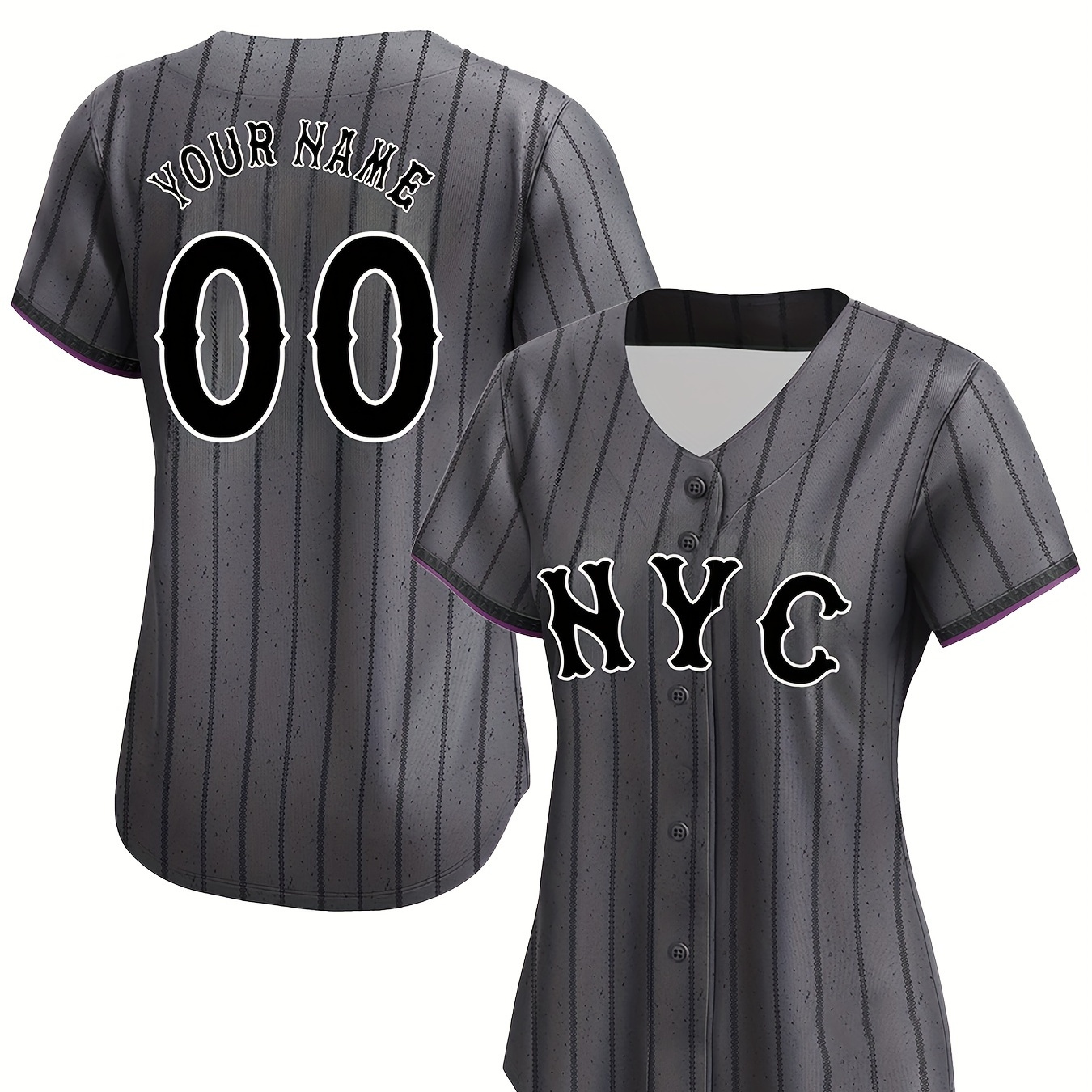 

Customizable Women's Baseball Jersey, Custom Name And Number, Embroidered Letters, Soft Fabric, Button Closure, V-neck Design, Athletic Style, Stripe Print