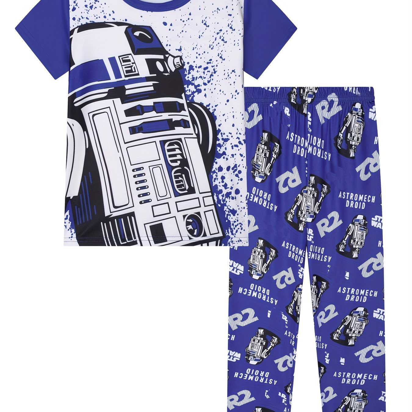 

Boys 2pcs Robot Pattern Spring And Summer Short Sleeve Pullover Top + Trousers Loungewear Pajamas Set