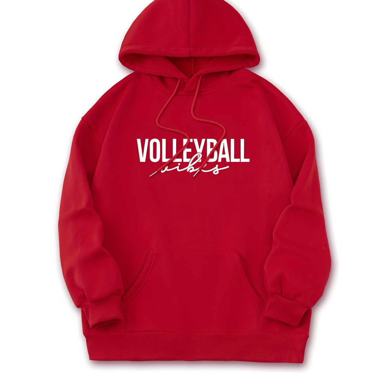 

Volleyball Letter Print Drawstring Hooded Sweatshirt, Long Sleeves Kangaroo Pocket Casual Hoodie, Women's Clothing