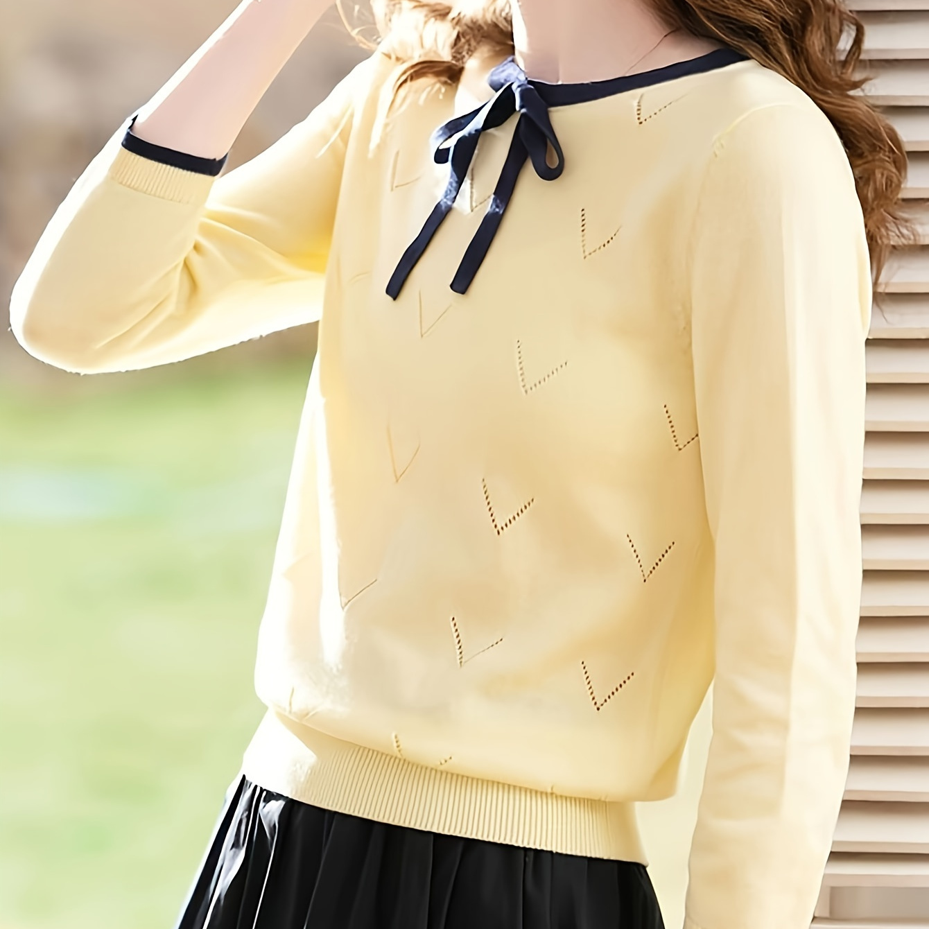 

's Knit Sweater With Detail - Crew Neck, Long Sleeve, Comfortable Polyester - Spring/fall