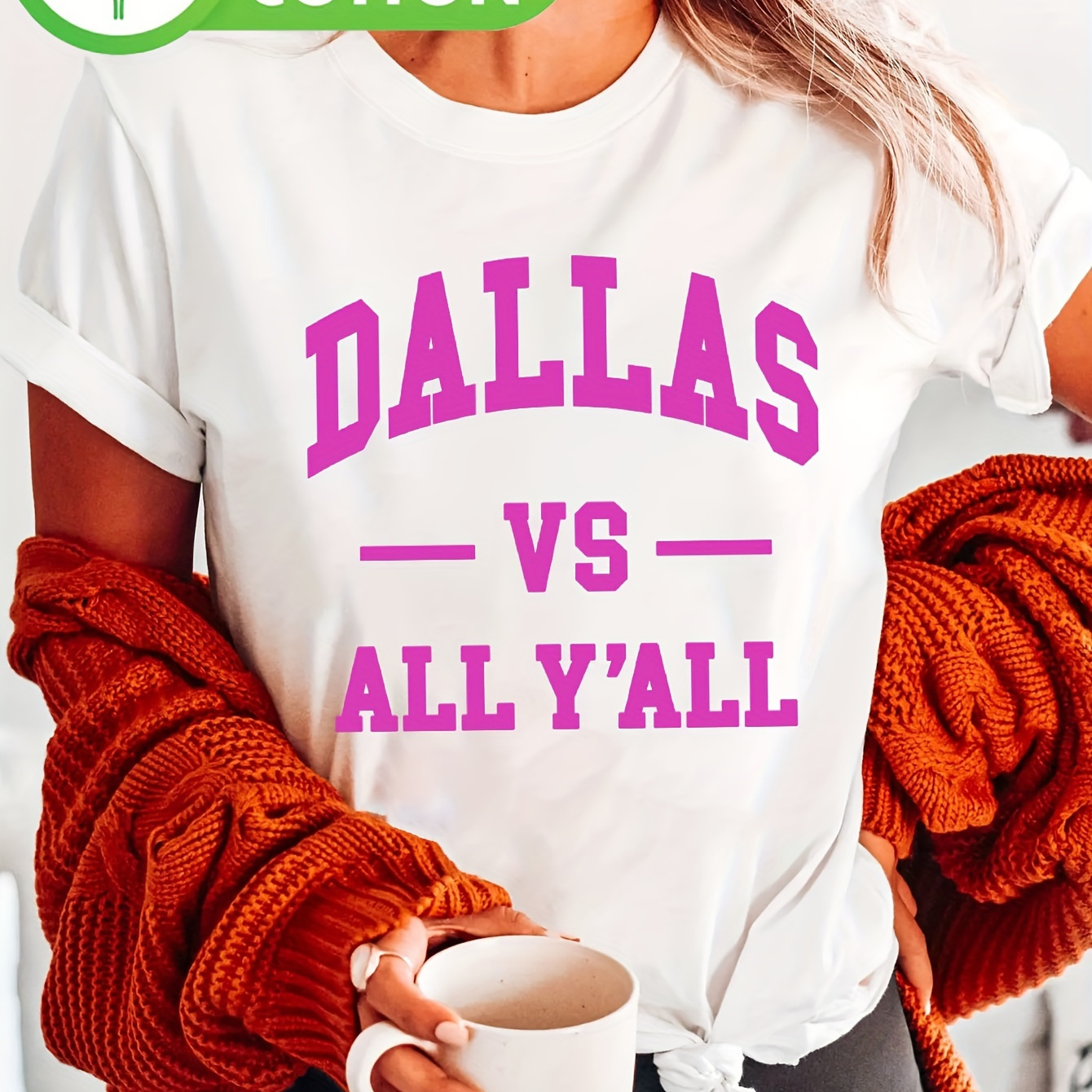 

Dallas Vs Graphic T-shirt For Women - 100% Cotton, Casual Round Neck, Knit Fabric, Short Sleeve Crewneck Top For